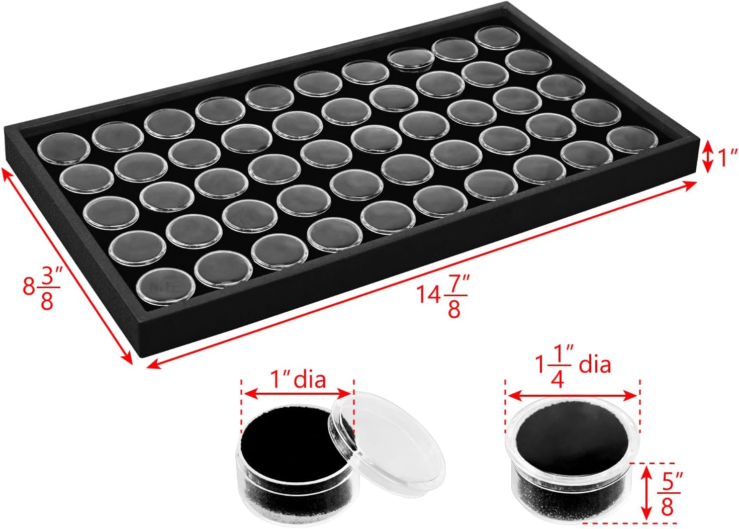 Ikee Design Black Foam Gem Jars Showcase Stackable Display Tray for Collectibles, Home Organization Storage Box with 50 Gemstones and Bead Storage Jars image number 3