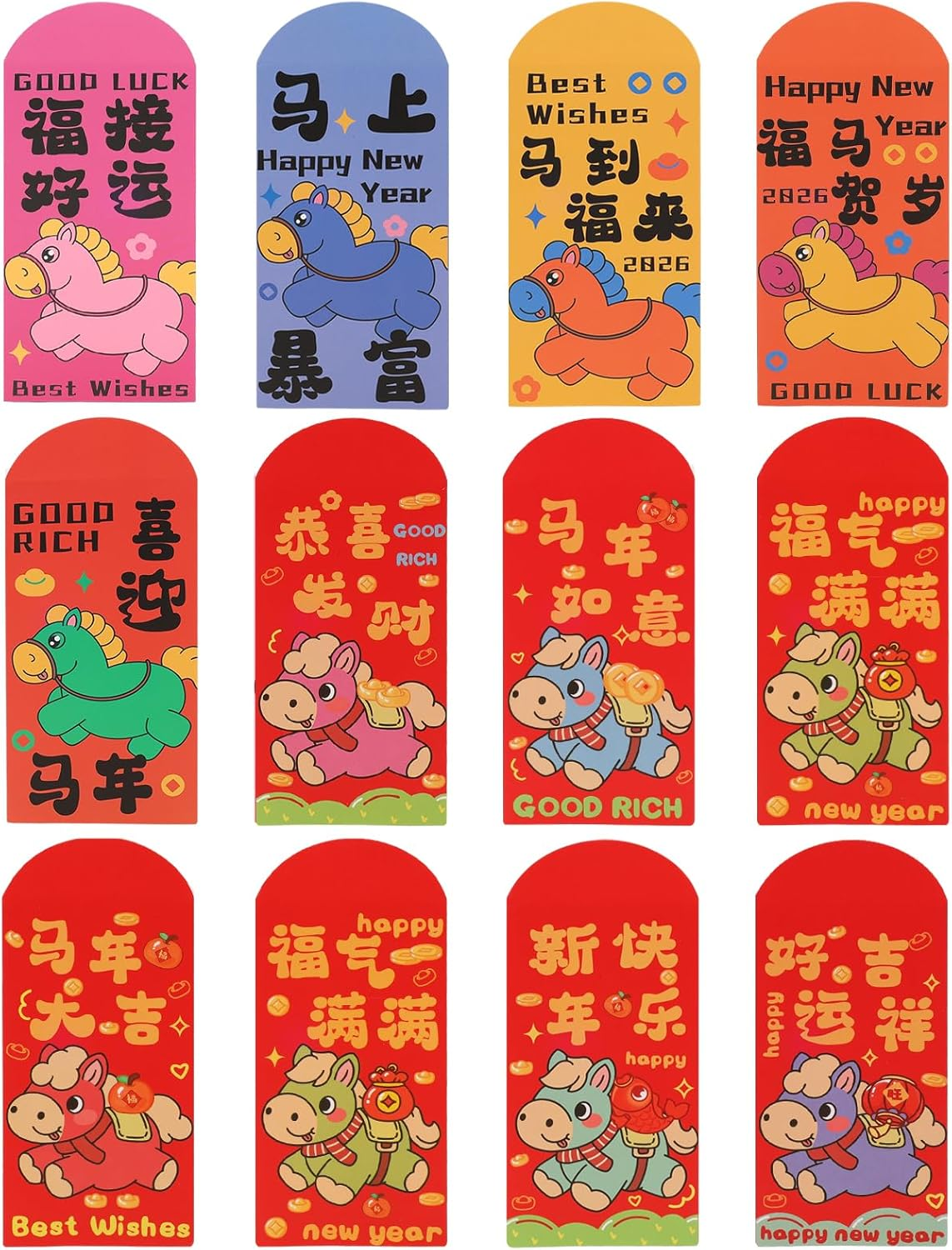 12 Pcs Red Envelopes Chinese New Year Horse，Red Packet Year of the Horse for Chinese Lunar New Year，Chinese New Year Red Envelope 2026 (Classic) image number 5