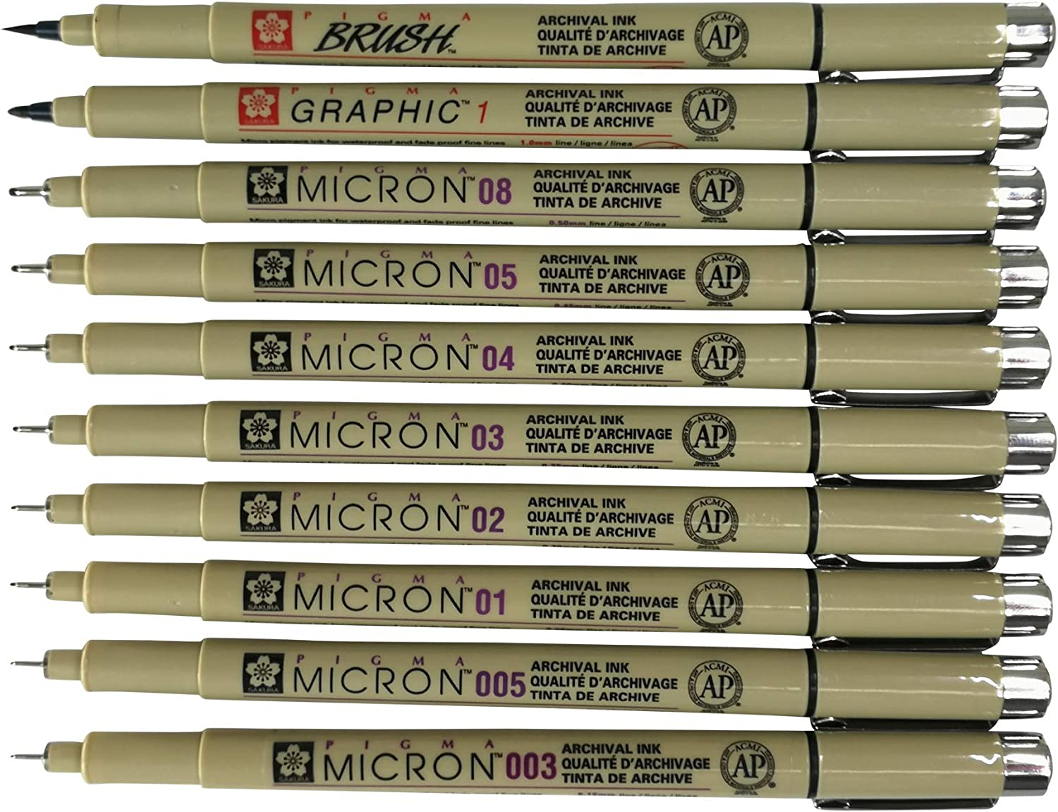 Sakura Pigma Micron 10 Fineliner Pens Black Archival Ink Artist Drawing Sketch Pens (003, 005, 01, 02, 03, 04, 05, 08), Graphic 1 & Brush Pen Set image number 3
