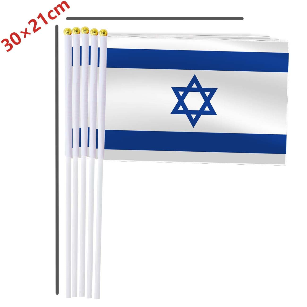 Israel Handheld Small Flag Set,10 PCS 5&times;8 Inch Mini Israelis Hand Held Banner,Tiny Digital Printed Polyester Banner image number 1