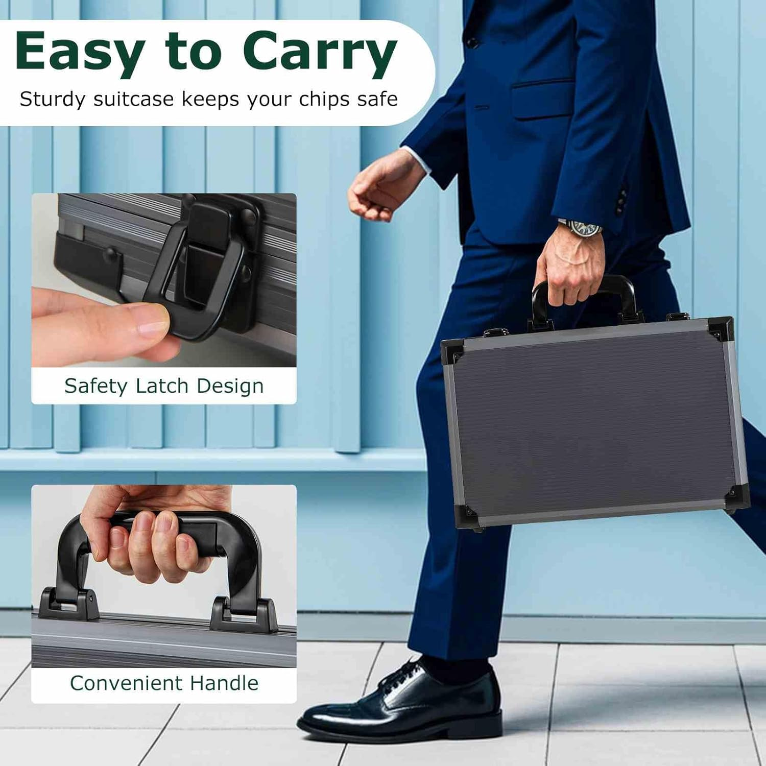 Costway Texas Holdem Poker Chip Set, Casino Poker Chips W/400 Pieces Chips, 2 Deck of Cards & Dealer Button, 5 Dices, Poker Felt, Aluminum Suitcase, Casino Poker Chip Set for Family Night, Travel image number 4