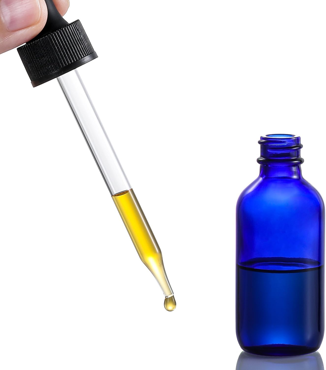 AOZITA 4 Pack, 2 Oz Blue Dropper Bottles with Funnel & Labels - 60Ml Thick Dark Blue Glass Tincture Bottles - Leakproof for Essential Oils, Personal Care & Beauty image number 3