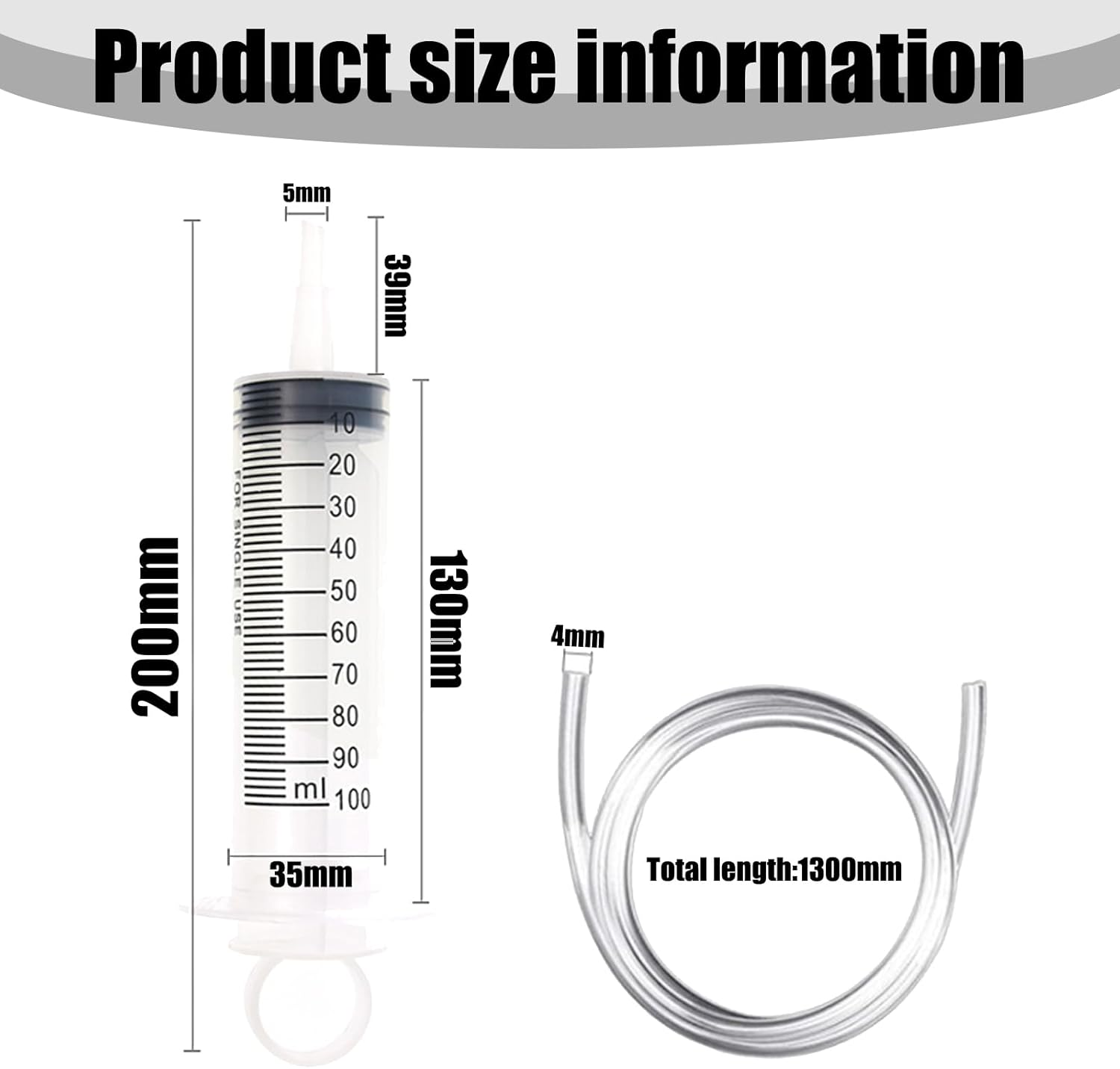 Large Syringe 100ML Plastic Syringes with Tubing Reusable Measuring Syringe Sterile and Individual Sealed, Measurement for Scientific Labs,Garden Syringes for Liquid,Feed Pets,Oil Filtration (2PCS) image number 4