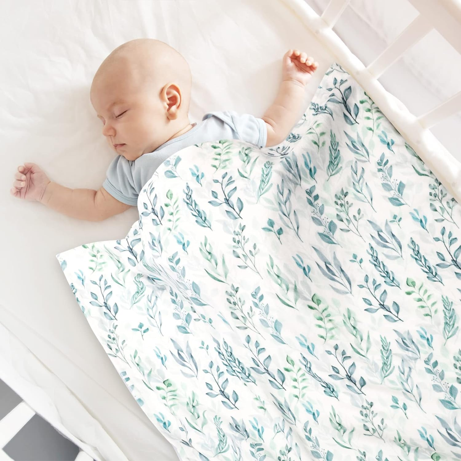 Baby Blanket Green Leaf, Soft Warm Baby Blankets for Girl and Boy, Plush Dot Security Blanket for Nursery Stroller Infant Crib(76X102 Cm) image number 6