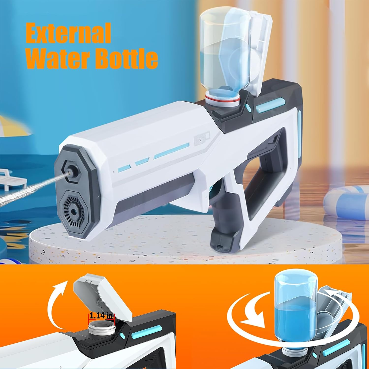 Electric Water Gun for Kids Adults, IGGDOQI Automatic Water Gun, Waterproof Design, Automatic Water Suction, Battery Powered, 8M-10M Long-Range Shooting, Summer Outdoor Party Pool Beach Toys for Kids - White image number 5