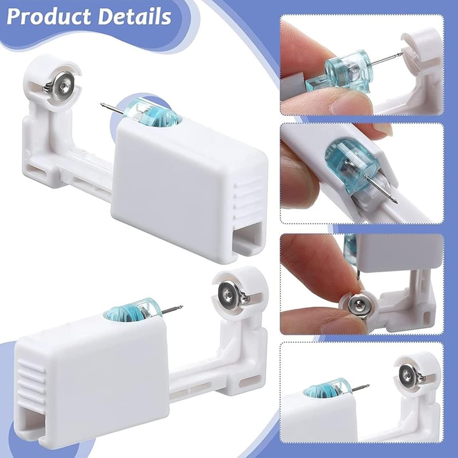 Lyuxzad Ear Piercing Gun Kit 6Pcs Disposable Ear Piercing Kit Including 2Pcs Self Ear Piercing Gun with 2Pcs Built-In Earrings Stud and 2Pcs Clean Tools for Ear Cartilage Piercing Kit(Gold) image number 4