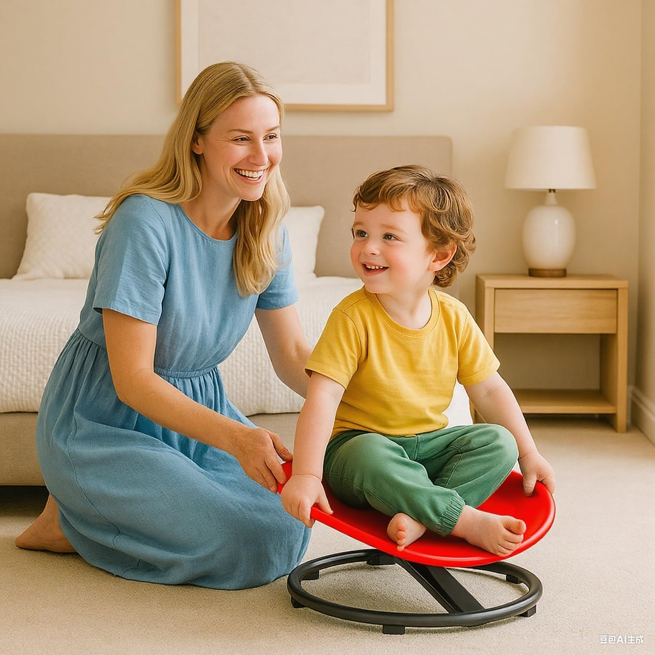 Spinning Chair for Autistic Kids - Sensory Swivel Chair with Safety Handle, Non-Slip Base, for Children with Autism & ADHD (Red) image number 1
