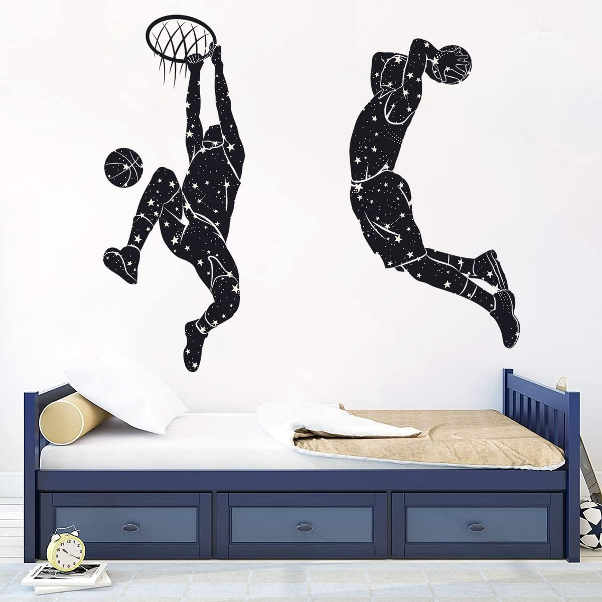 Removable Basketball Dunk Wall Decals, Sports Player Silhouette Stickers, Peel & Stick Decor for Teens Boys Room, Living Room, Classroom, Playroom Decoration