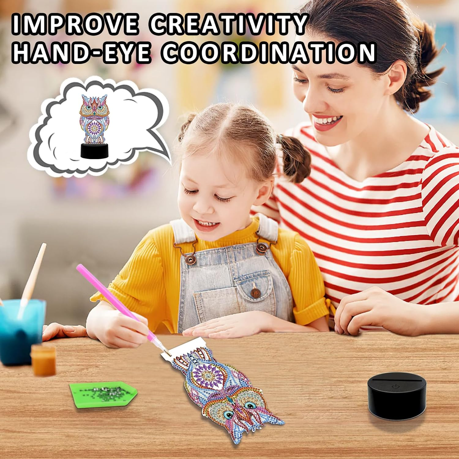 ZUNGGWOK Diamond Painting Kits for Girls 3D Painting Craft Kits Night Lights,Diy Art Kits for 6 7 8 9 10 11 12 Year Old Girls Boys Birthday Gift - Owl image number 3