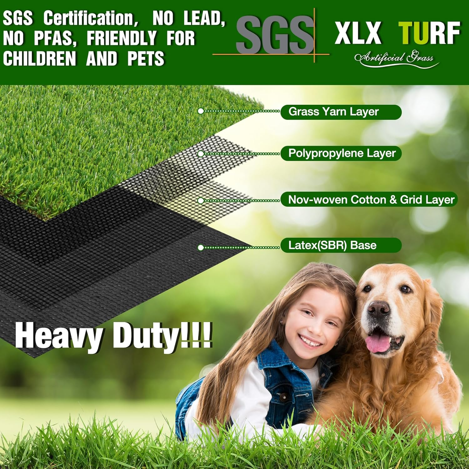 XLX TURF Realistic Artificial Grass Rug Indoor Outdoor - 3Ft X 5Ft, Thick Synthetic Fake Grass Dog Pet Turf Mat for Garden Lawn Landscape image number 6