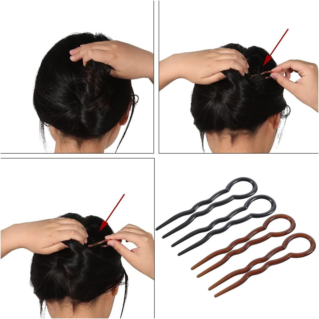 Hair Pins, Pack of 6 Pl&aacute;stico Hair Clips, U-Shaped Bobby Pins, Quick Spiral Braided Hair Clip, Hair Accessories for Women Girls (3 X Black, 3 X Brown)
