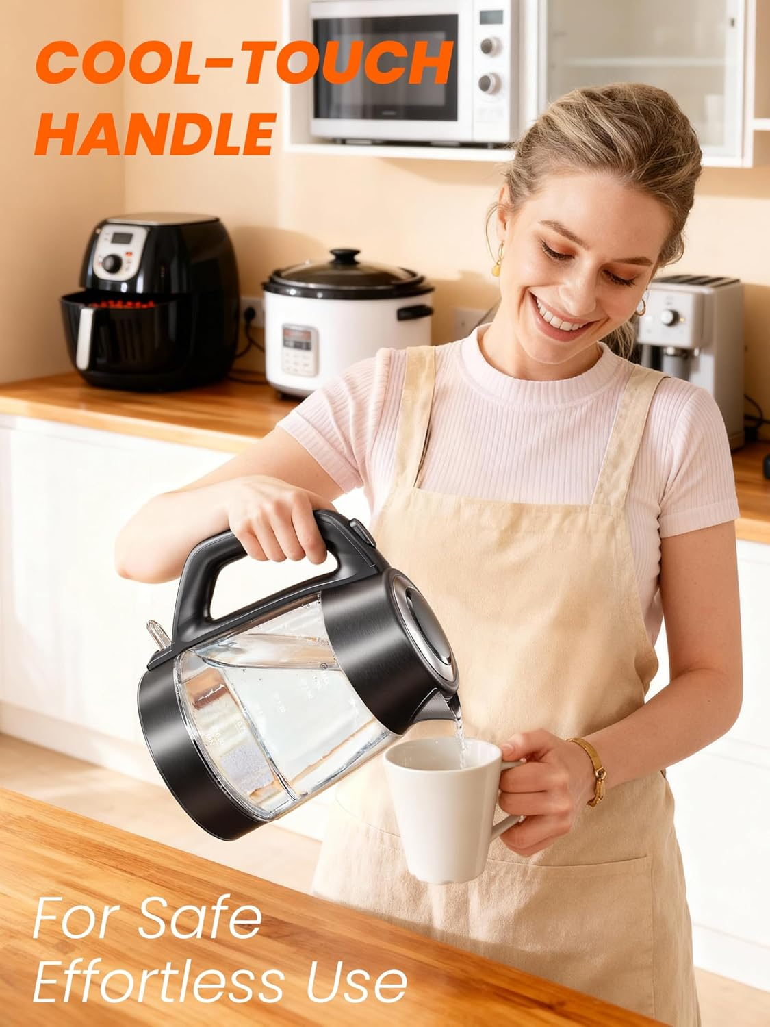 AUSELECT Electric Kettle - 1.7L Glass Kettle 2200W Stainless Steel Filter Spout, Quick Water Boiler Wiith Borosilicate Glass, Fast Boiling Water Kettles for Coffee & Tea, BPA Free, Automatic Shut Off image number 2