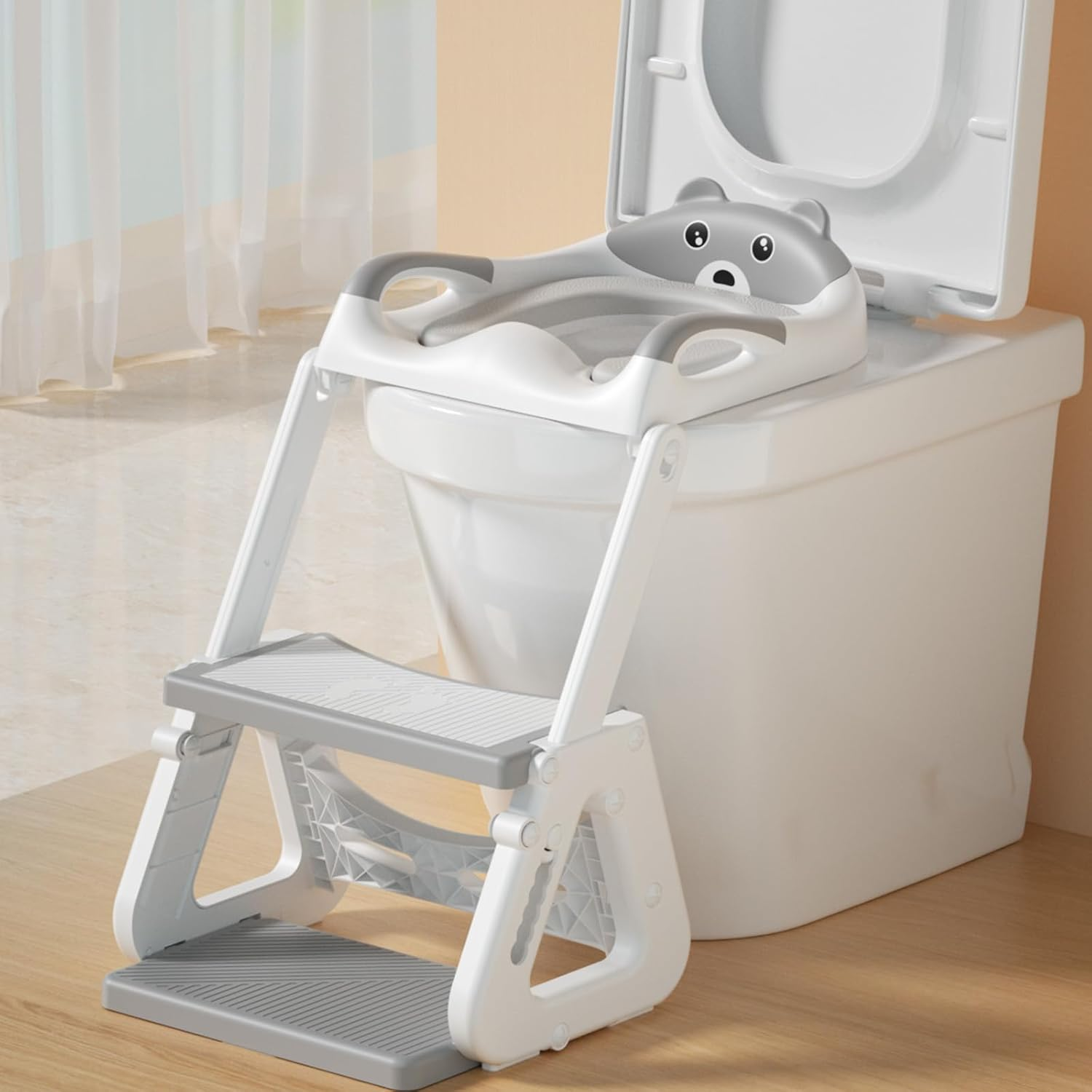 2-In-1 Potty Training Seat, Height-Adjustable Stability Training Potty Seat for Children - Step Folding Toilet Seat with Splash Guard, Anti-Slip Pad, Step Stool, Safety Handles, PU Cushion image number 2