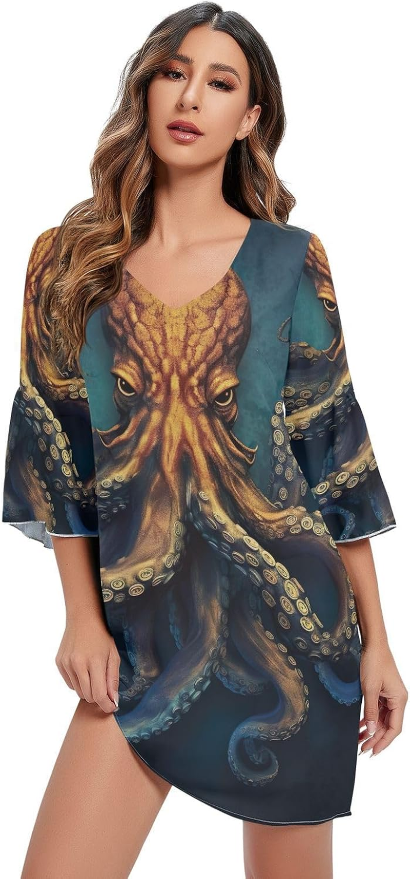 Angry Marine Life Chiffon Dress Printed Line Maternity Dress S-XXL image number 1