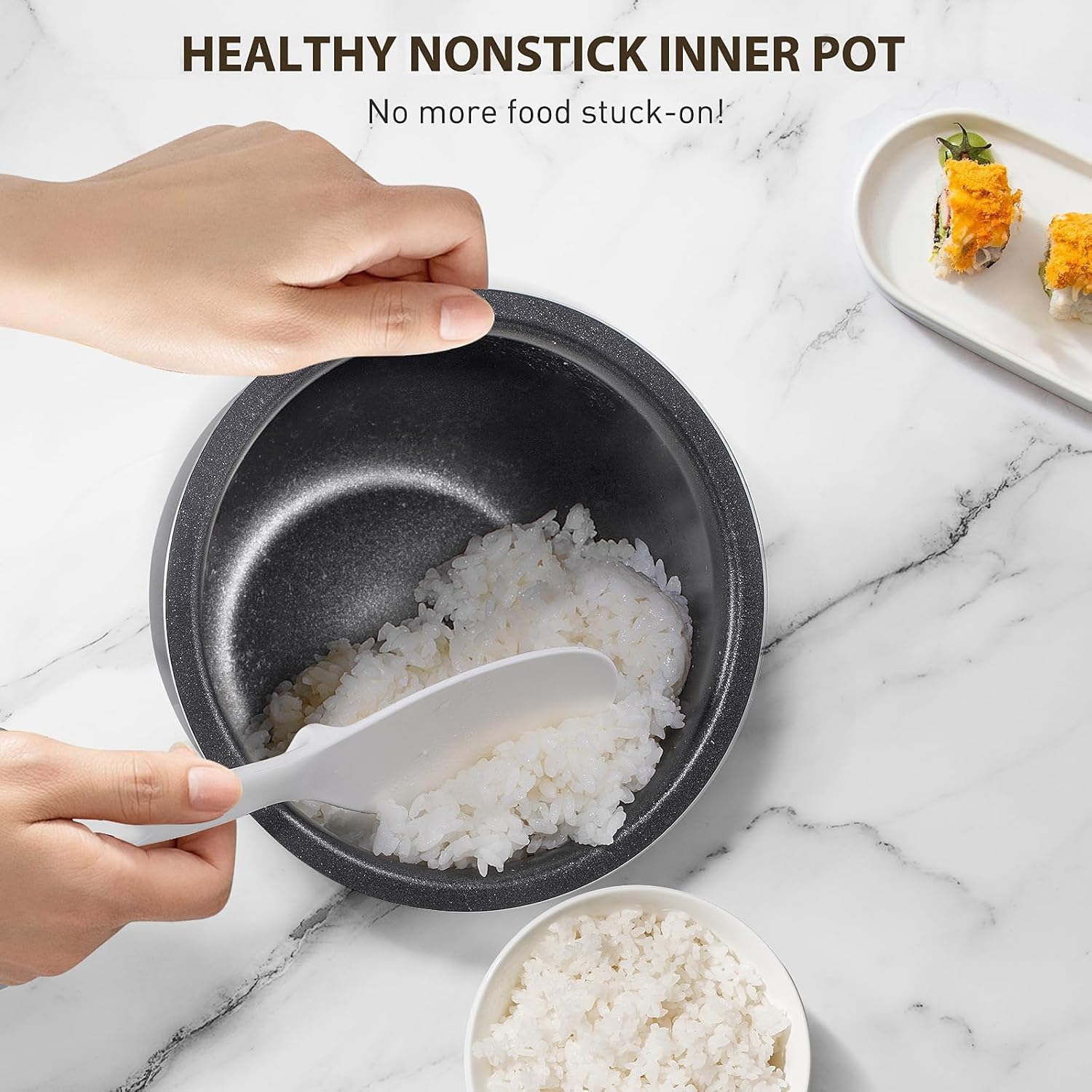 Mini Rice Cooker, 1.6L Portable Healthy Nonstick Small Rice Cooker with Food Steamer, 12H Pre-Set Function, Touch-Screen, for White Brown Rice Quinoa Oatmeal Soup, Bpa-Free, White image number 6