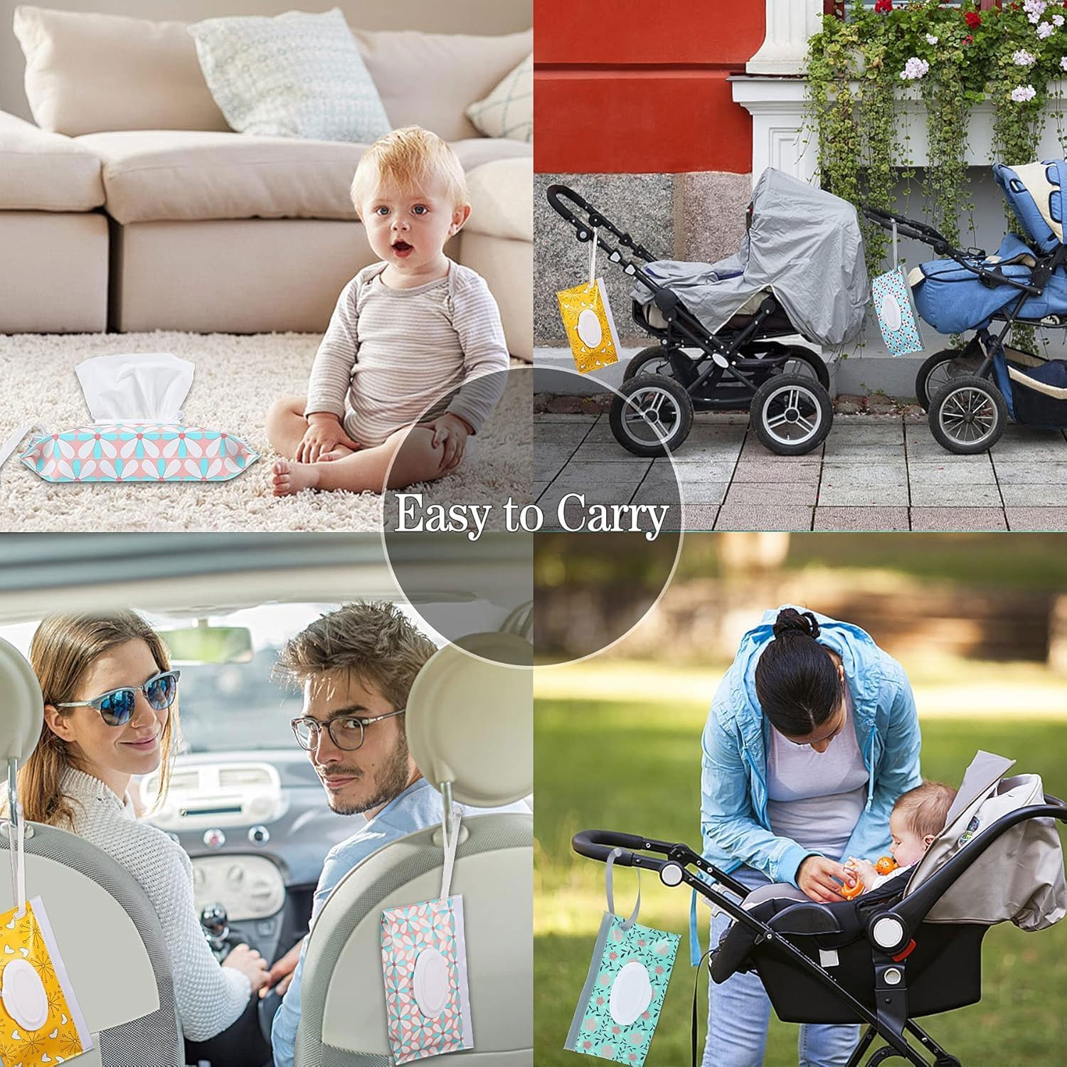 4 Pack Baby Wet Wipe Pouch，Baby Wipes Container, Wipe Dispenser, Reusable Travel Wet Wipe Pouch，Eco Friendly Wipes Carrying Case for Travel-Pouch Carries 60 Wipes. (Multicolor-B) image number 6