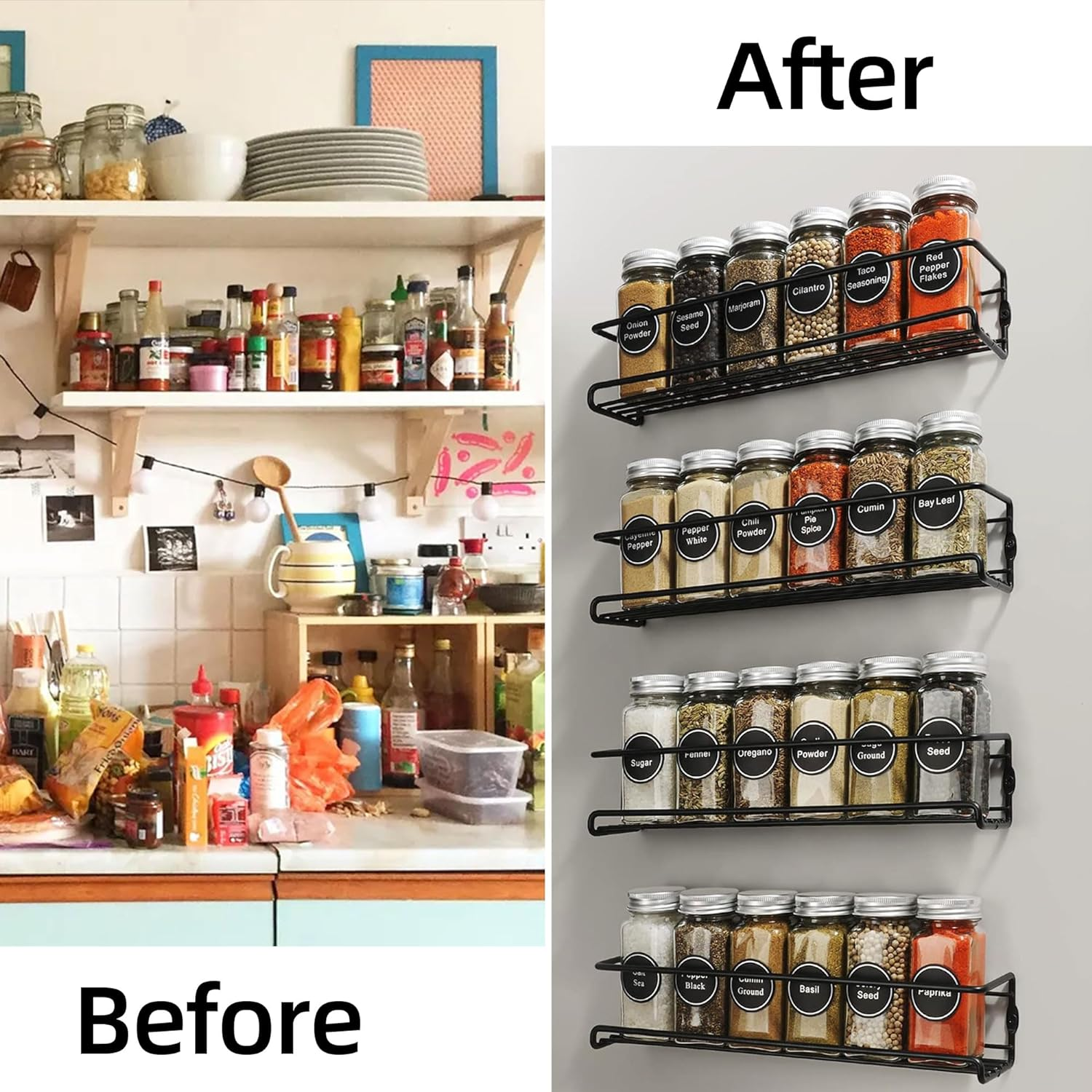 Nealie Wall Spice Rack Organizer- 4 Tier Hanging Stainless Steel Spice Racks Wall Mounted with Adhensive Stickder & Screws-Adhesive Hanging Spice Rack Kitchen & Pantry Shelf for Spice Jars image number 3