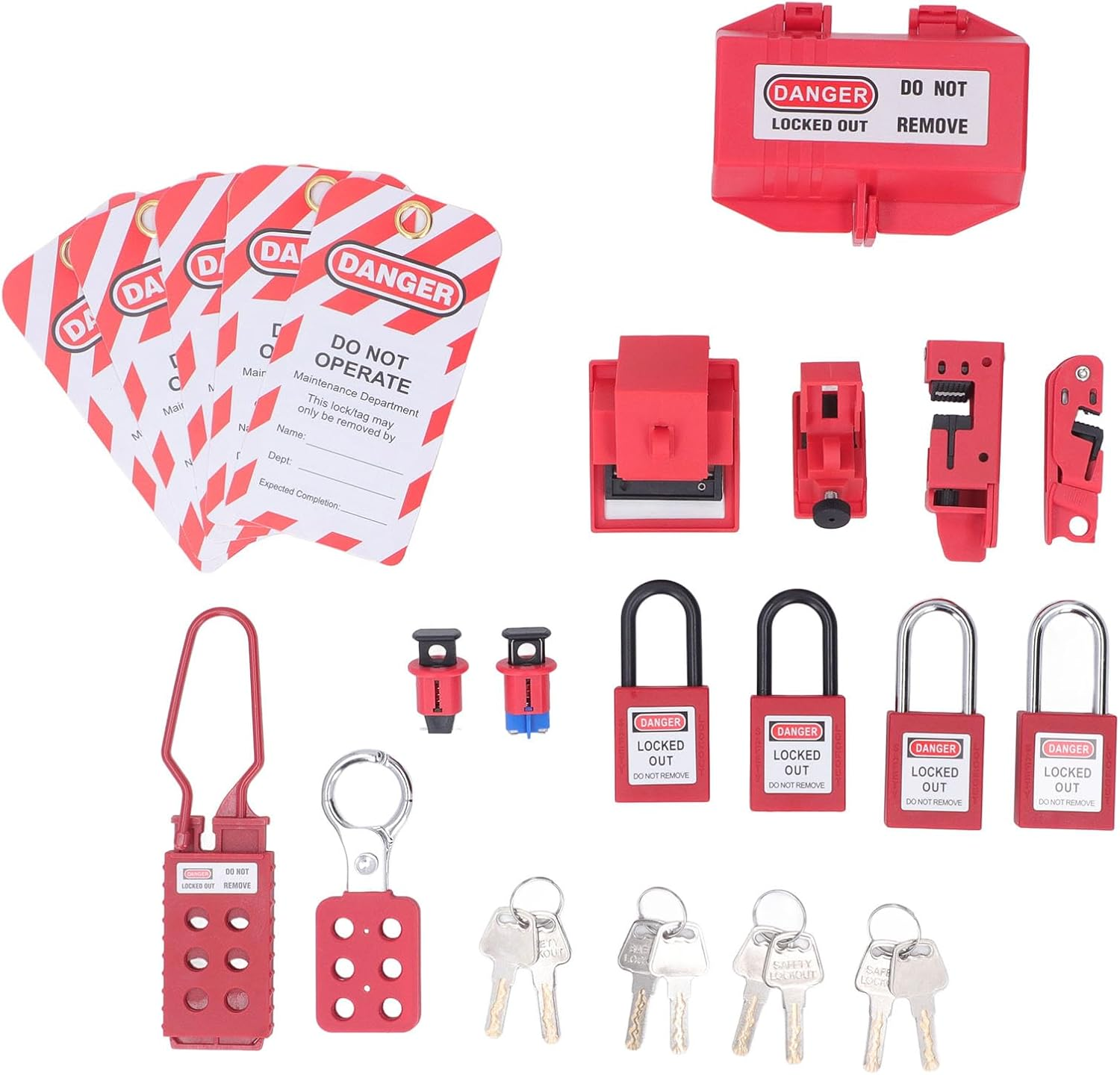Electrical Lockout Tagout Kit, Circuit Breaker Lockout Kit with Storage Bag, Lockout Tags, Group Lockout Hasps, for Machinery, Electrical Equipment, Outdoor image number 1
