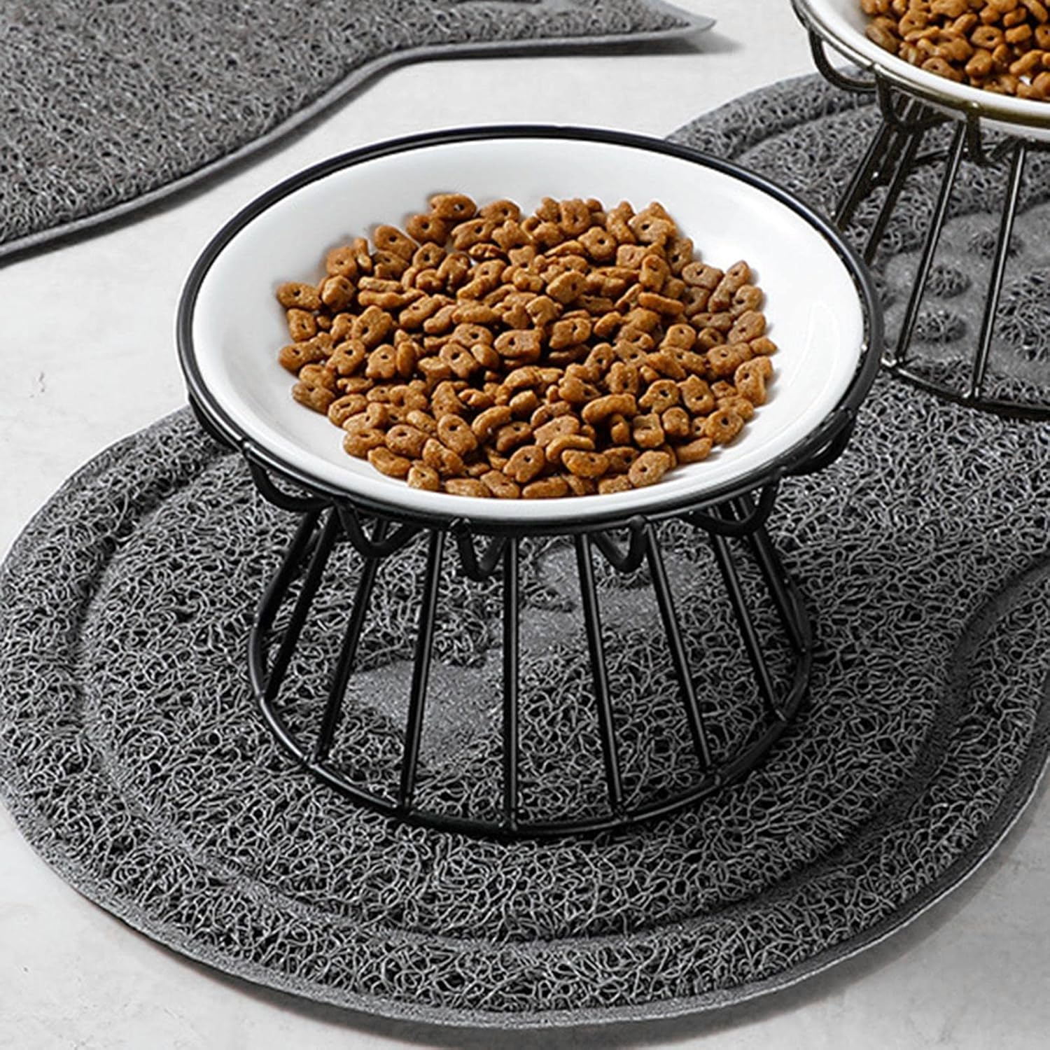 Elevated Cat Food Bowl - Ceramic Whisker Friendly Ceramic Elevated Pet Foods Bowls, Cat Bowl with Metal Stand | Kitten Dish Pet Food and Water Feeding Station for Indoor Kitty Small Dog image number 3