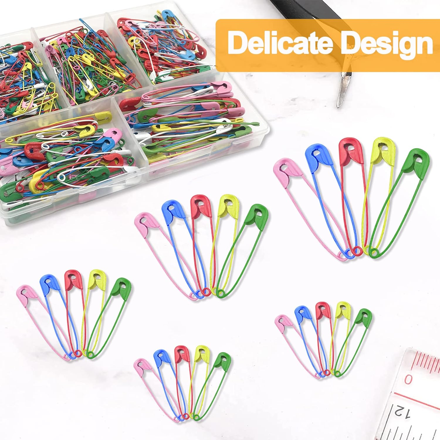 130 Colored Mini Metal Safety Pins with Storage Box, 4 Sizes (28Mm, 32Mm, 38Mm, 45Mm) for Art, Craft, Sewing, Jewelry Making, Dressmaking image number 2