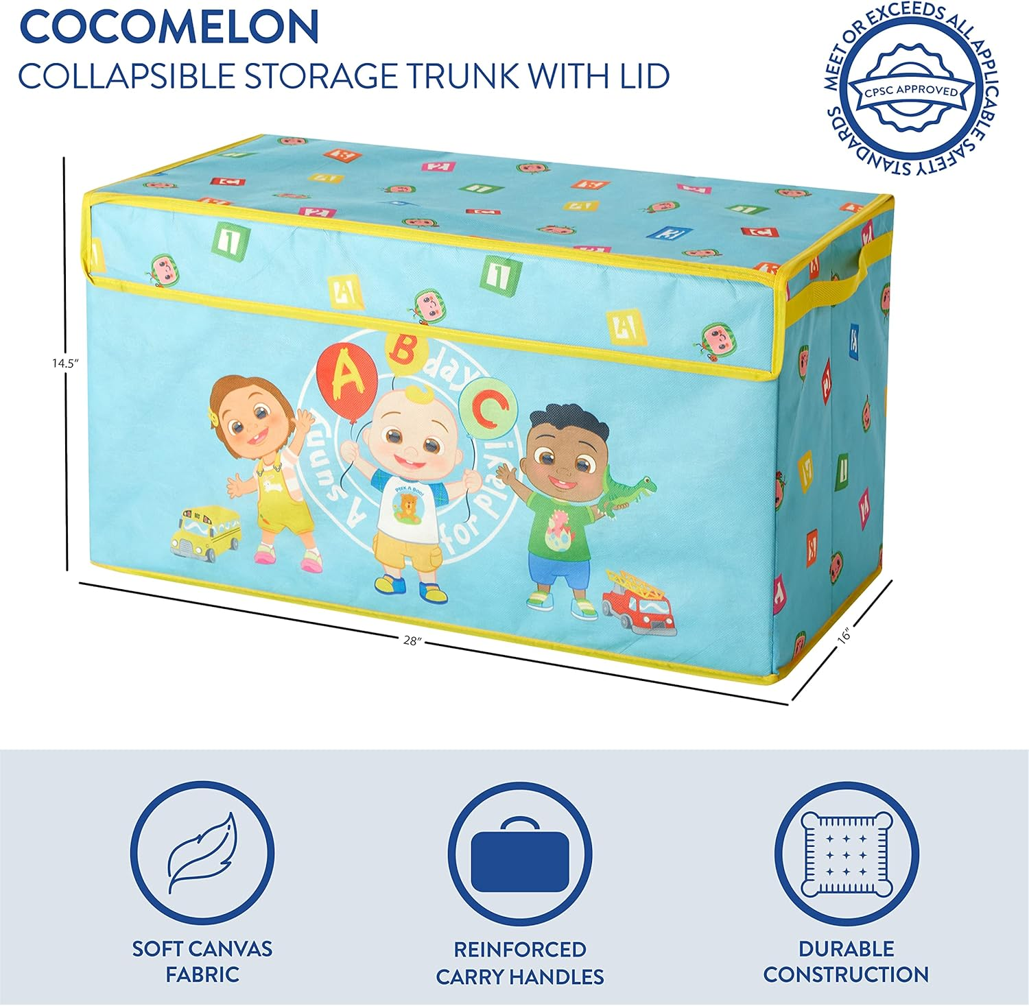 Idea Nuova Cocomelon Collapsible Children&rsquo;S Toy Storage Trunk, Durable with Lid - Encanto image number 4