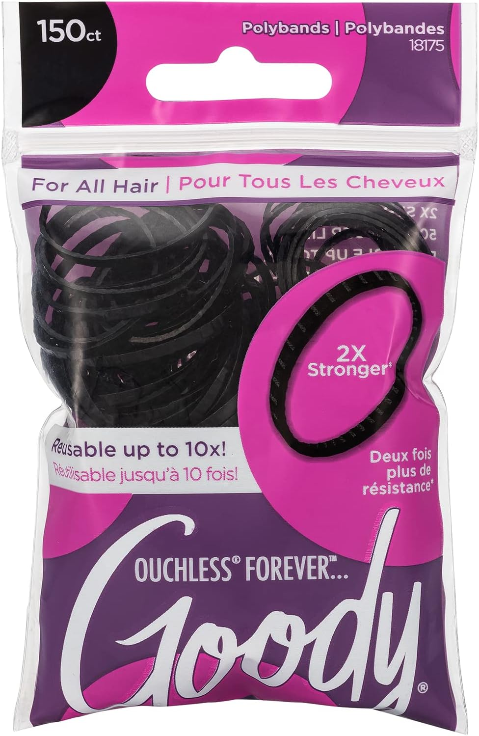 Goody Ouchless Forever Polyband Hair Ties - 150 Ct, Clear, Hair Bands for Women'S Hair, Easy Glide, Ultra-Strong Hold Hair Accessories for Women & Men, Secure Hold Ridge Design, All Hair Types