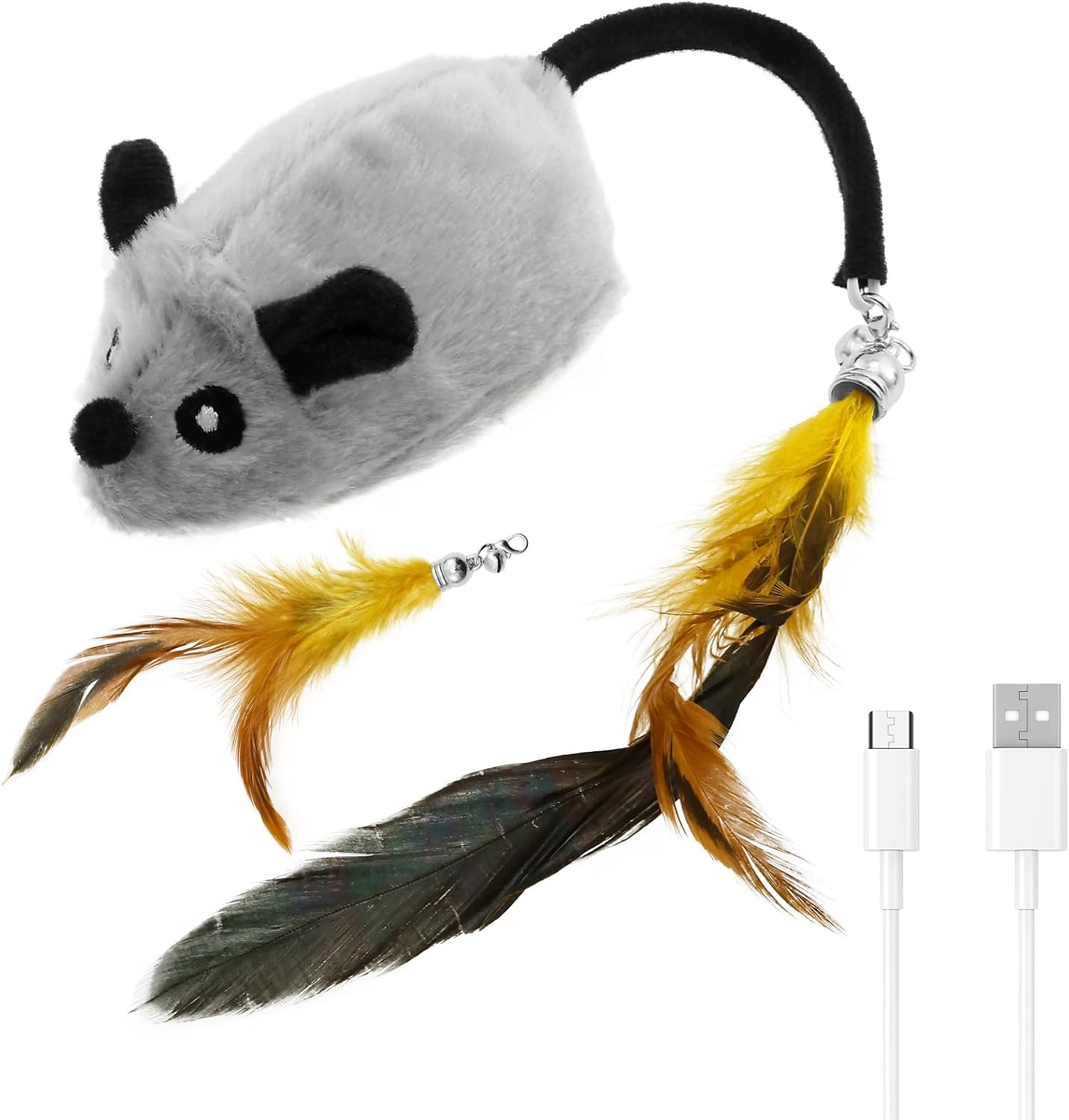 Interactive Cat Toys Mouse Moving Cat Toys Mouse for Indoor Cats, Safe Mouse Toy Feather Bell Tail Realistic LED Cat Mouse Toys Versatile Rechargeable LED Cat Mouse Toy (Grey)