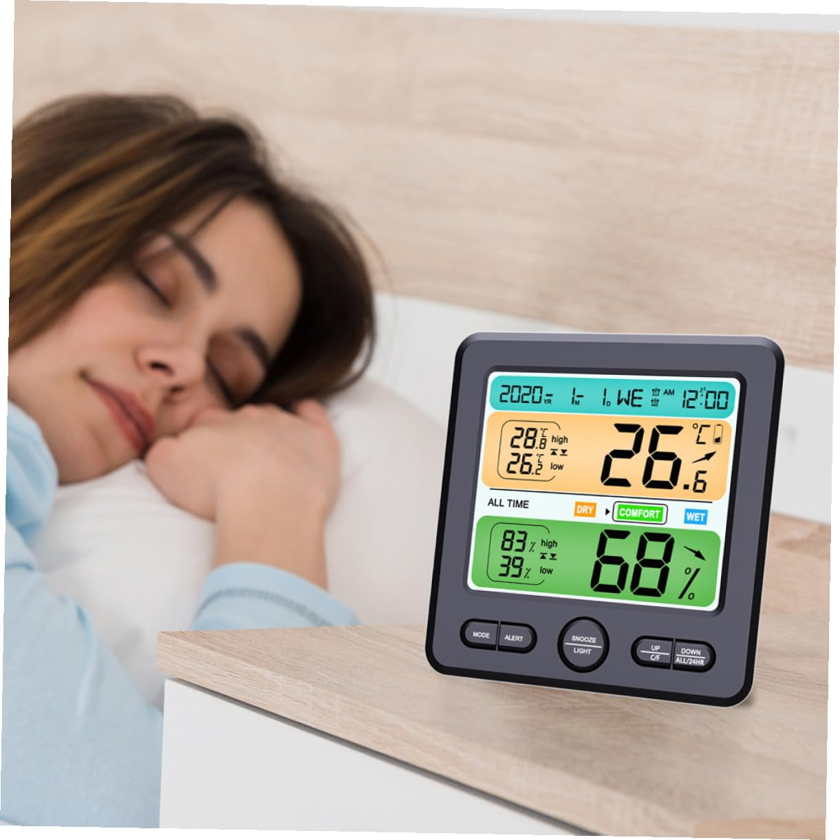 Yardwe Wall-Mounted Digital Thermometer Hygrometer Clock with Large Screen Indoor Temperature Humidity Monitor for Home Office No Battery Required Desktop Wall Hanging Design image number 1