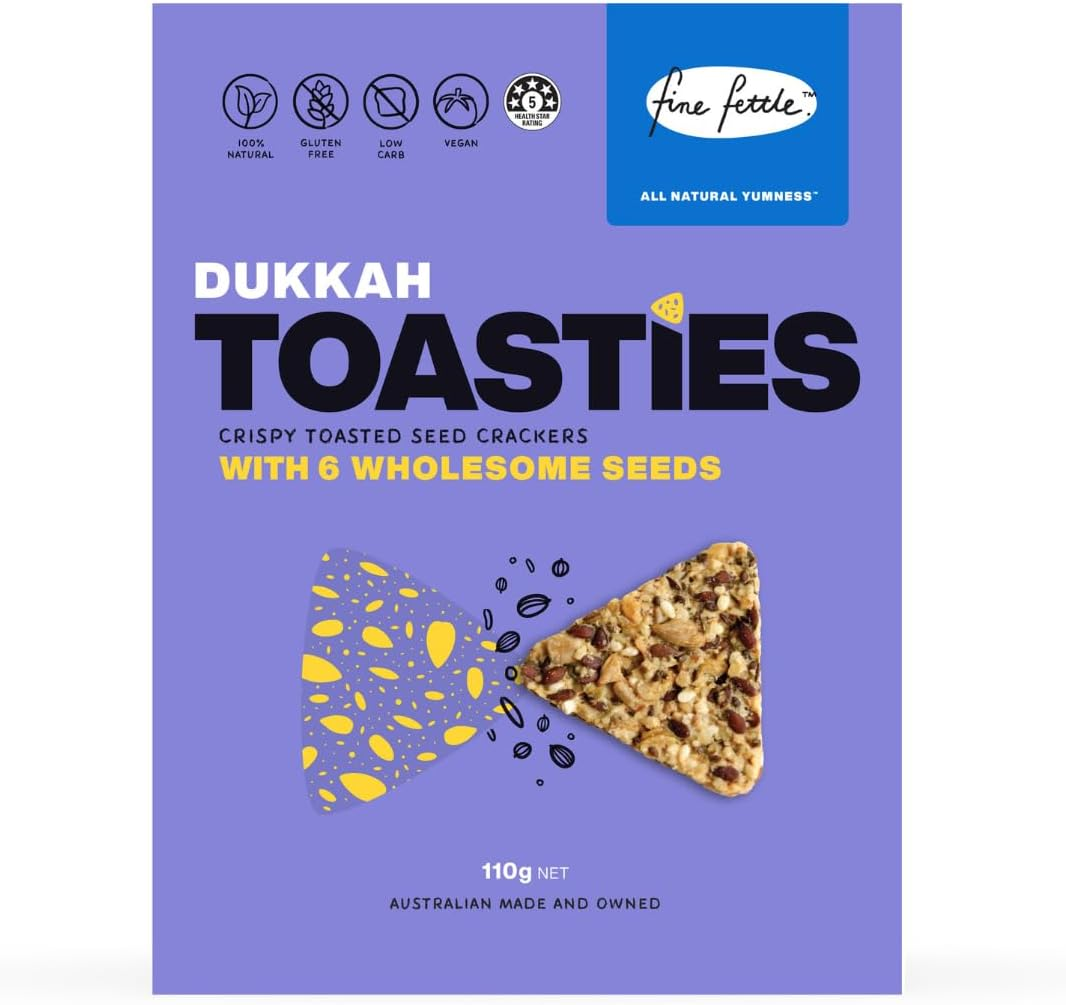 Fine Fettle Toasties Multipack 110G X 3 (Dukkah, Olive & Seaweed Toasties). Gourmet Crackers and Healthy Snacks - Gluten Free, Low Carb and Vegan - Crispy Toasted Seed Crackers with 6 Wholesome Seeds image number 2