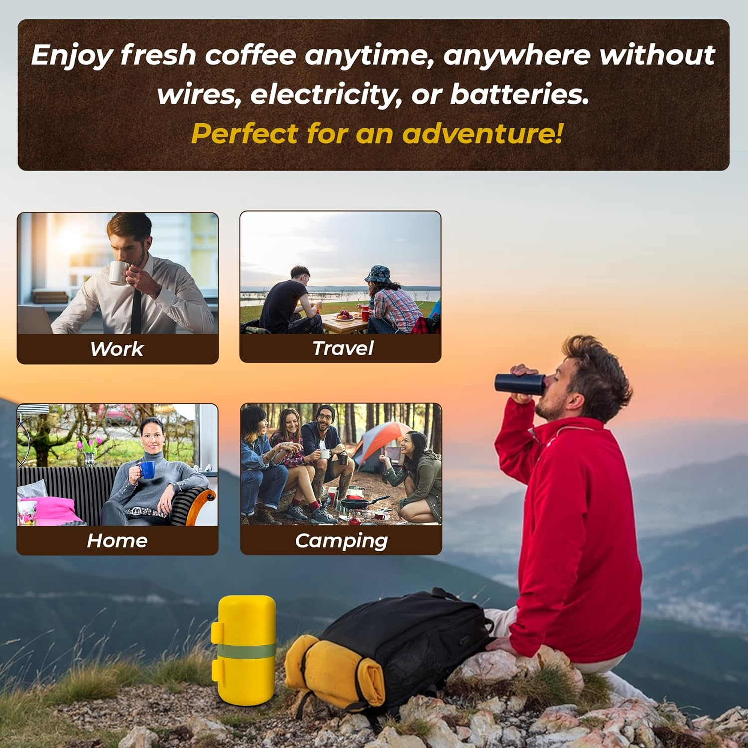 DIRECT from FACTORY Coffee Grinder Set with Flower Spoon & Brush, Stainless Steel & Ceramic Burr - Portable Coffee Bean Grinder - Manual Hand Crank Grinder for French Press, Drip Coffee & Espresso image number 3