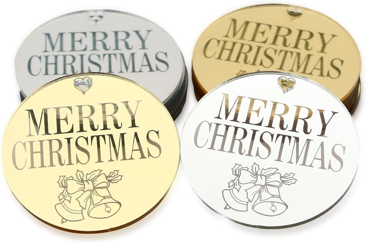 3 LITTLE DESSERTS Engraved Acrylic Cupcake Toppers - Set of 6 - Christmas Cupcake Toppers - Reusable Cupcake Discs - Christmas Cake Toppers - Christmas Party Decorations - Bell Christmas - Gold.. image number 5