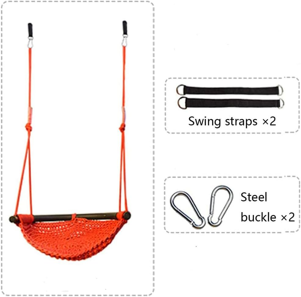 Kids Swing Seat, Hand-Knitting Toddler Swing, Swing Seat for Kids with Adjustable Ropes, Kids Tree Swing Porch Swing Rope Swing Seat, for Outdoor Indoor, Playground, Backyard (Orange)