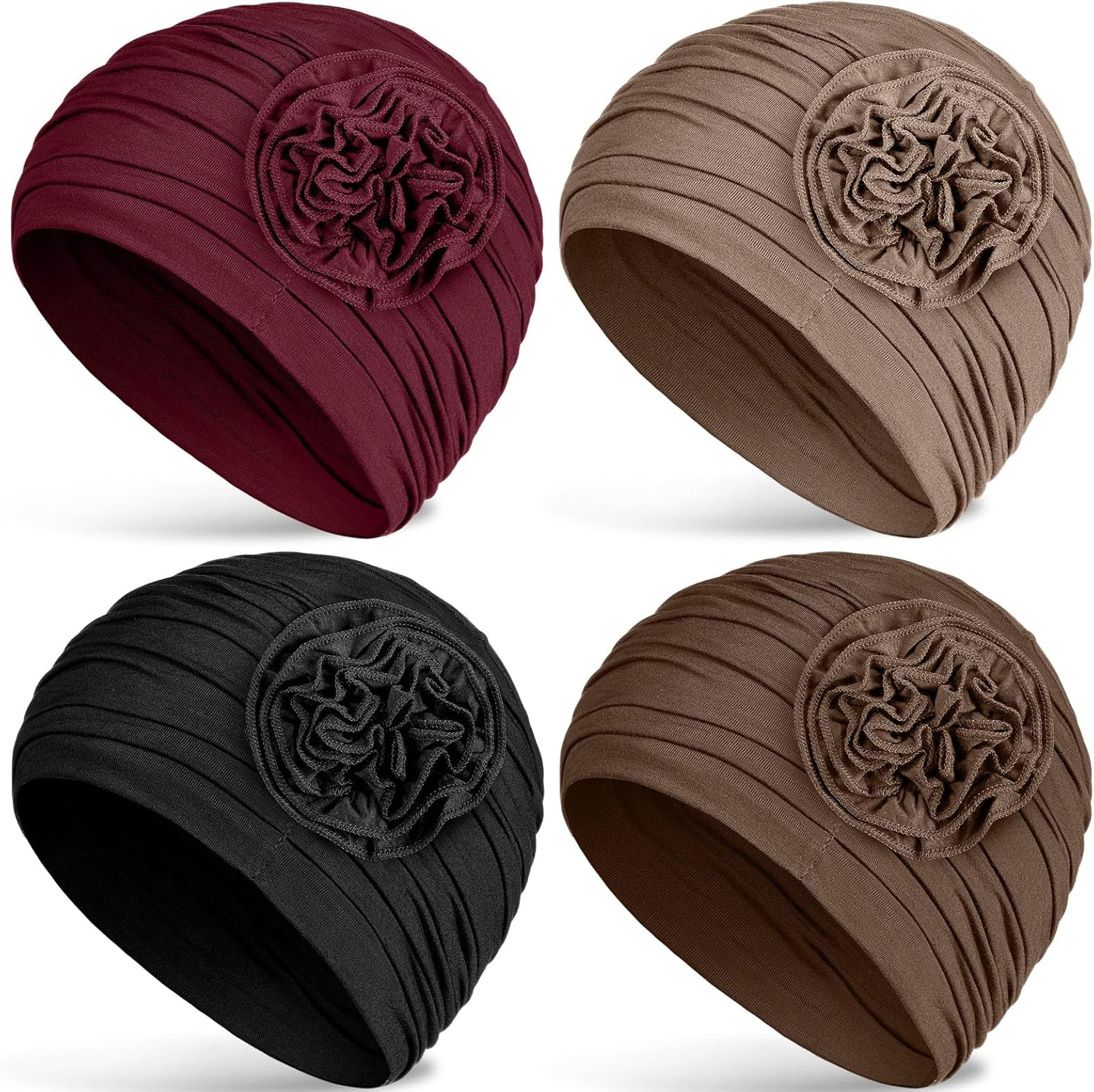 Jenpen 4 Pcs Cotton Beanie Turban Headwear for Women Soft Cancer Chemo Head Scarf Hats Elastic Covers Wraps for Women'S Hair