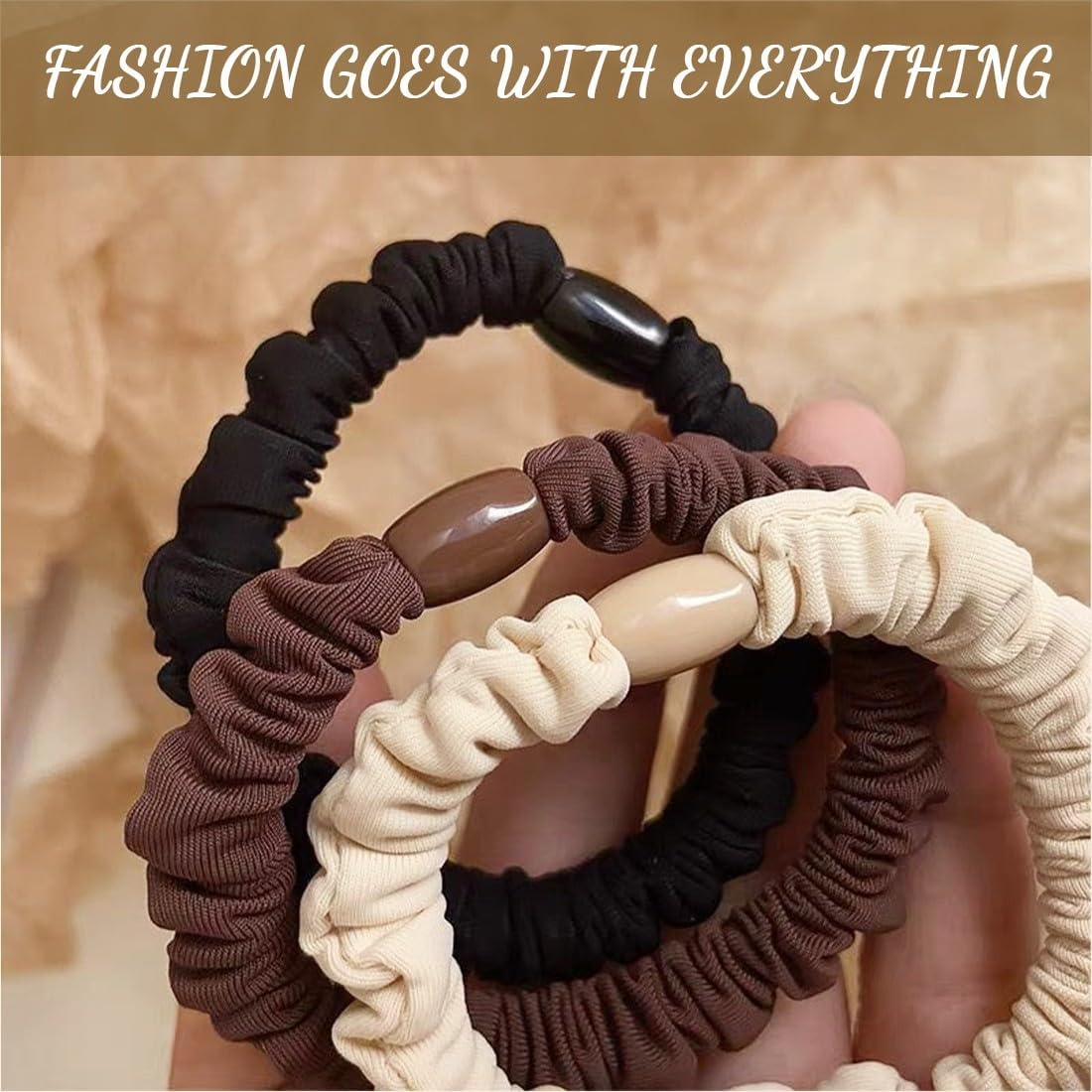 Pack of 6 Hair Bobbles Scrunchies for Women, Premium Velvet Hair Bobbles, Plain Elastic Thick Bands, Soft Ropes, Ponytail Holder, Women Hair Accessories image number 4