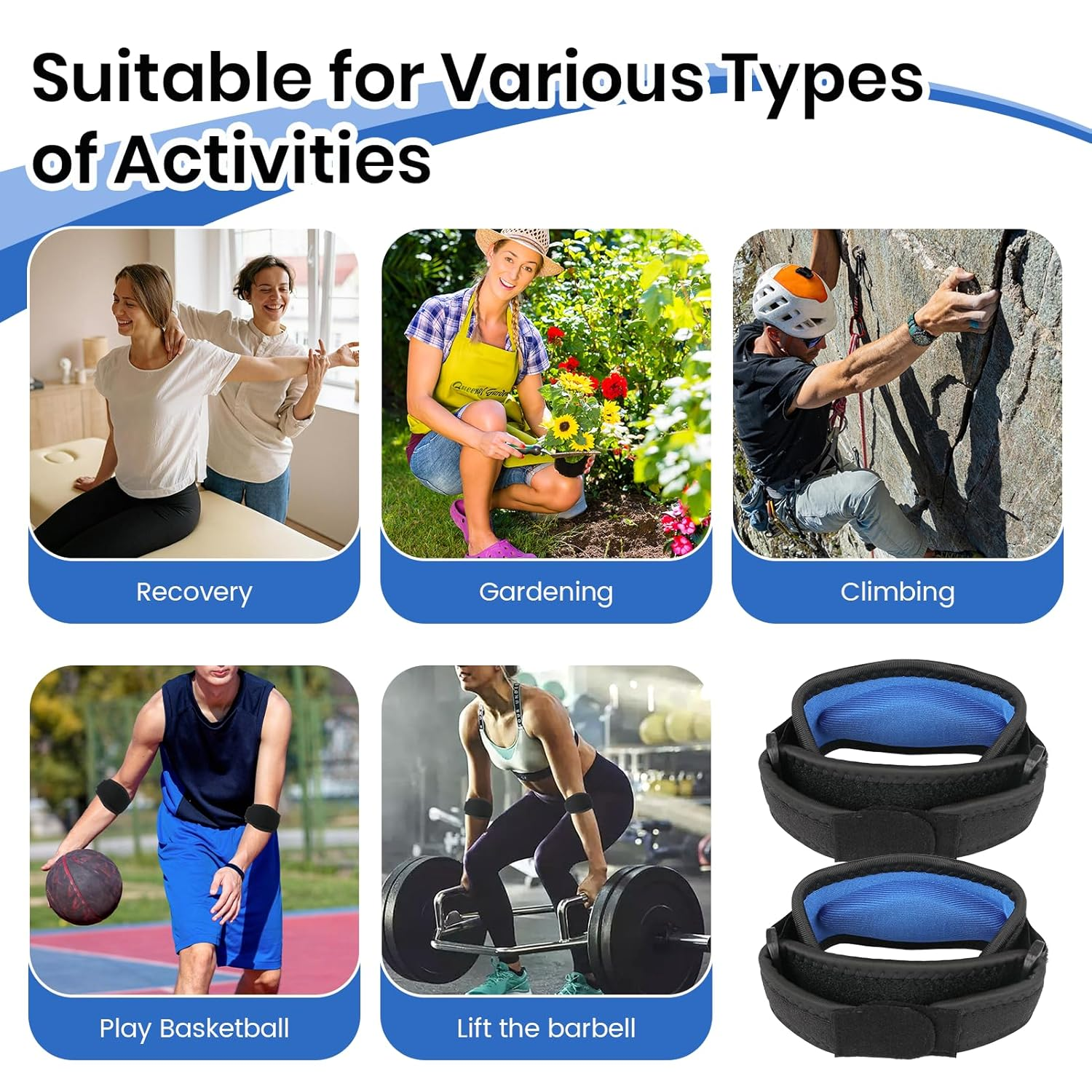 2 Pcs Elbow Brace with Dual Adjustable Straps & Spring Support, Breathable Neoprene Compression Sleeve for Tennis Elbow Cubital Tunnel Gym Sports Fits Men and Women (Black) image number 4