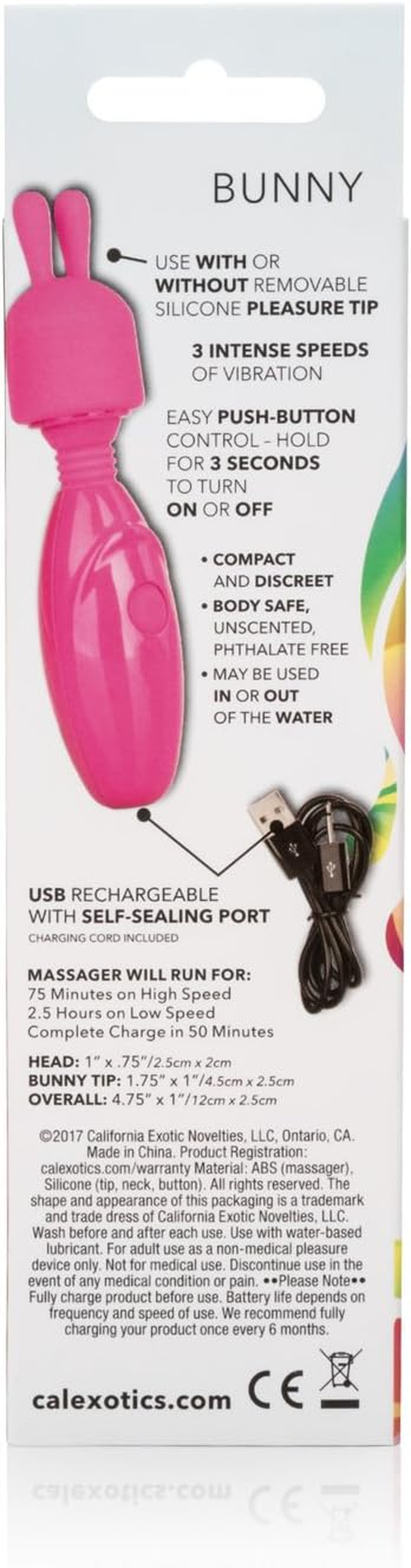 Calexotics Tiny Teasers Bunny - Waterproof Bullet Vibrator with Removable Rabbit Tip - Adult Pocket Vibrator Toys for Couples - Pink - Nubby image number 4