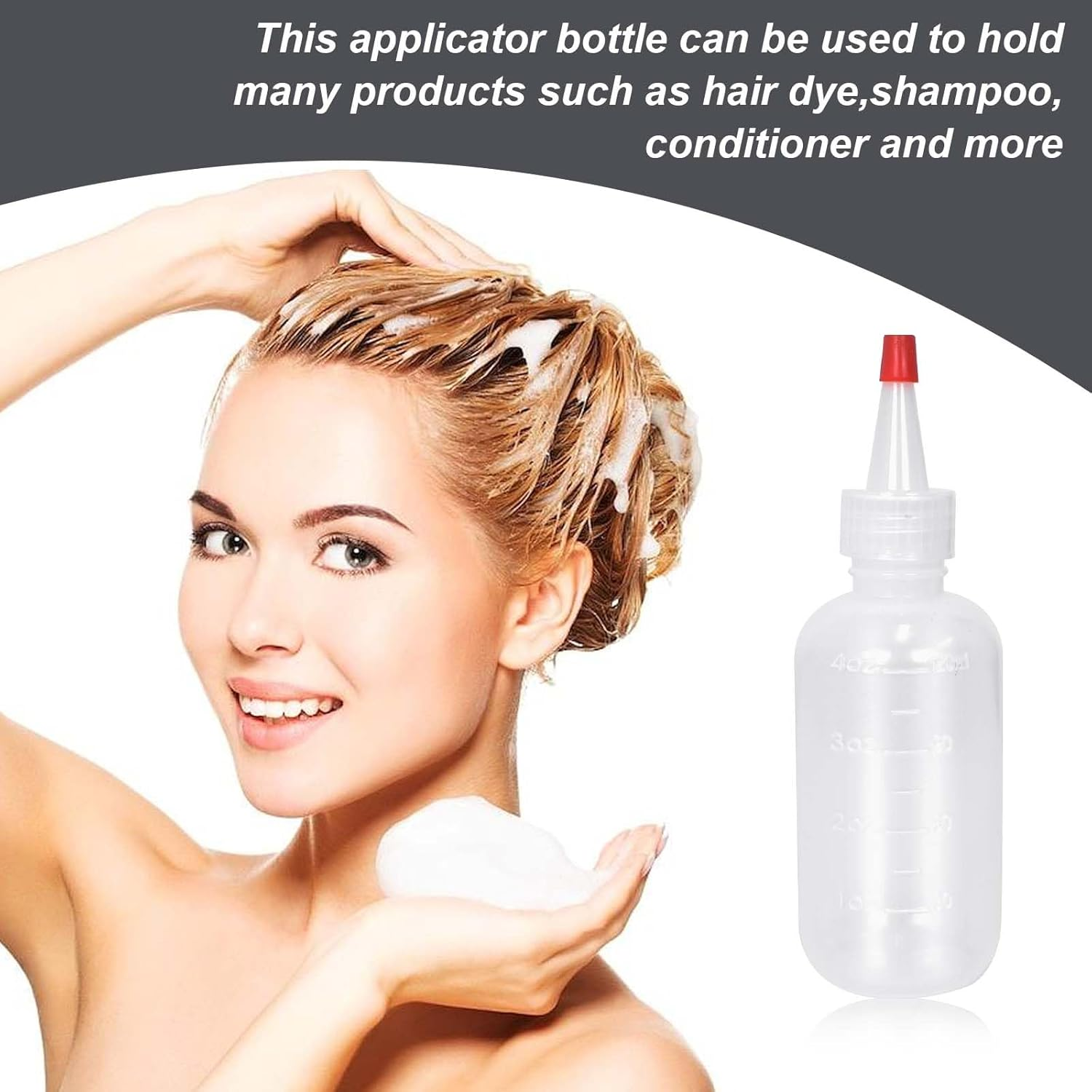 Pack of 2 Applicator Bottles with Tip, 120 Ml / 4 Oz Squeeze Bottle Transparent with Graduated, Plastic Hair Dye Bottles, Plastic Squeeze Bottle for Glue, Crafts, Salon Hair Care (120 Ml) image number 3