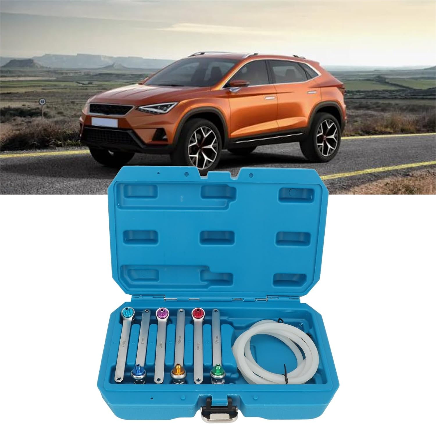 Brake Bleeder Wrench Set, 7 to 12Mm 12 Point Brake Bleeding Wrench Professional Bleeding Spanner Kit with Check Valve and Box, Brake Bleeder Tool for Car, Light Truck, SUV image number 1