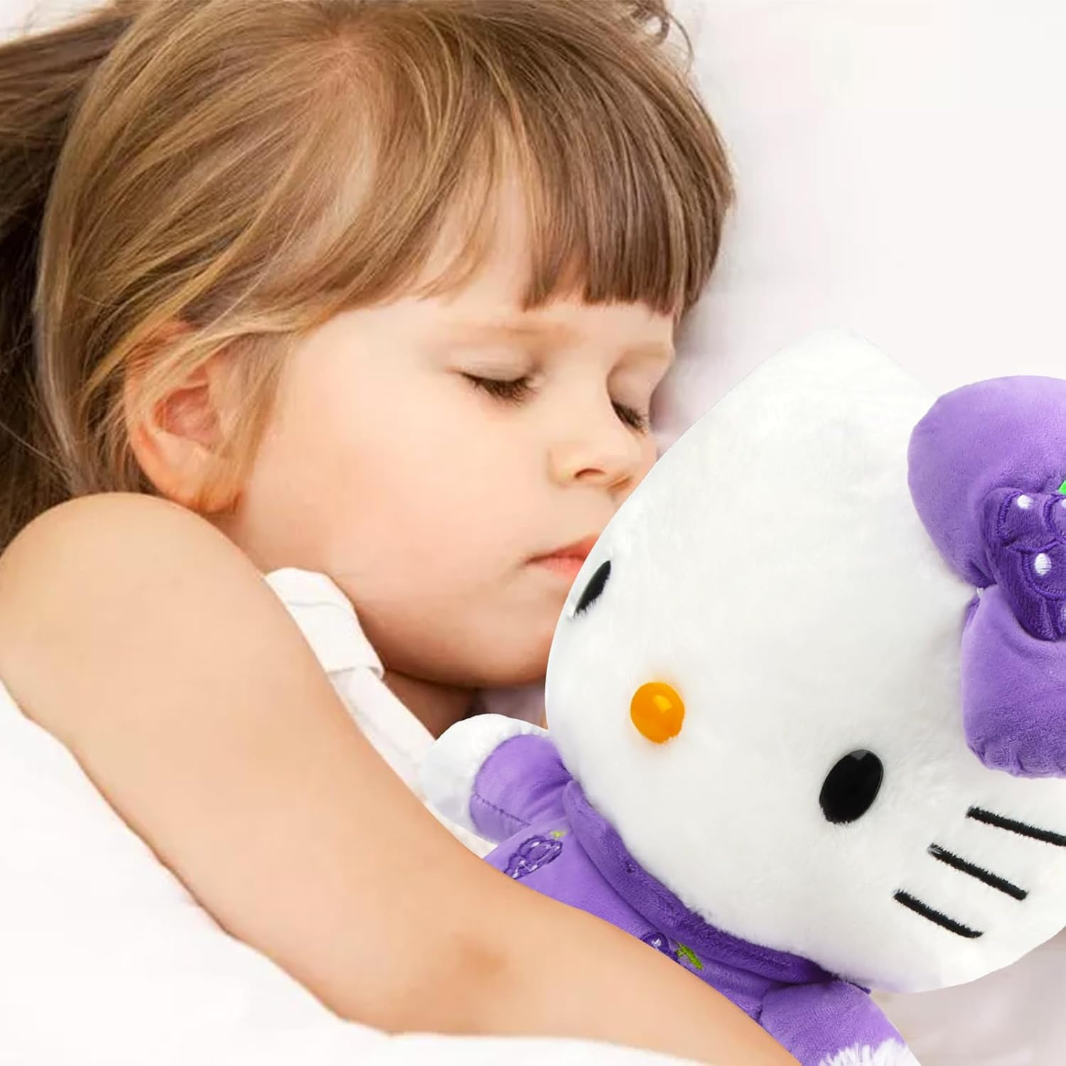 Hello-Kitty Plush Toy, Hello Kitty Cuddly Toy, 30 Cm Kawaii Cat Plush, Plush Large for Children, Plushie Toy for Girls, Birthday Party (Purple Grapes)