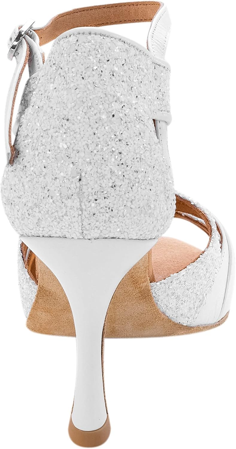 Rummos Women'S Latin Dance Shoes Elite Aura 004/GS4 - Leather/Glitter White - Medium (Normal Width) - Heel: 7 Cm Flare Heel - Made in Portugal image number 4