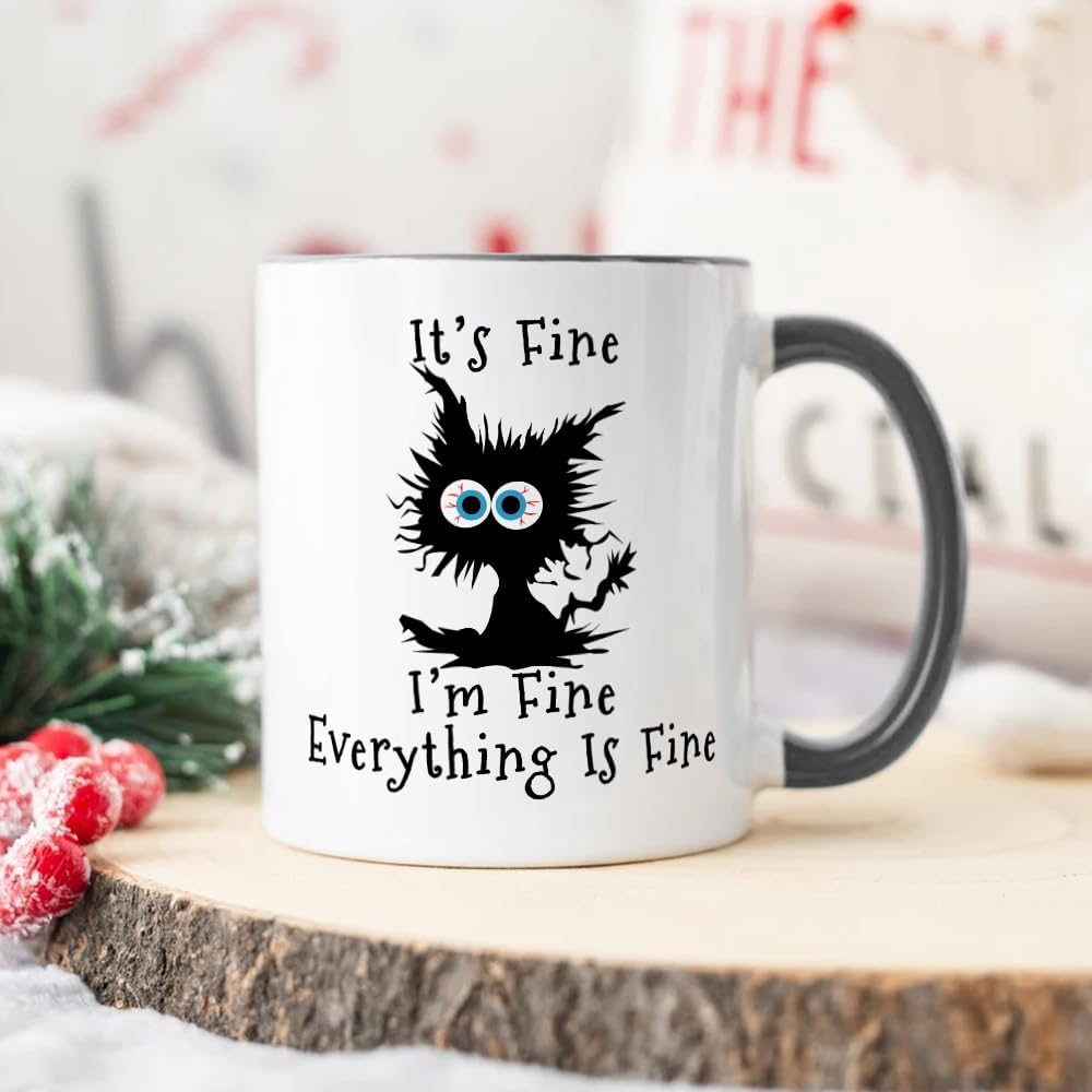 Fatbaby Funny Coffee Mug for Women Men, Humorous Gifts for Coworker Office, It&rsquo;S Fine Tea Cup 11 OZ image number 3