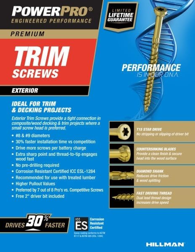 Power Pro 48632 Trim Screws, #8 X 2-1/2", All Purpose Wood, Deck, Composite, and Exterior Trim Screws, Rust Resistant, Bronze, 1Lb Box, 131 Pcs image number 1
