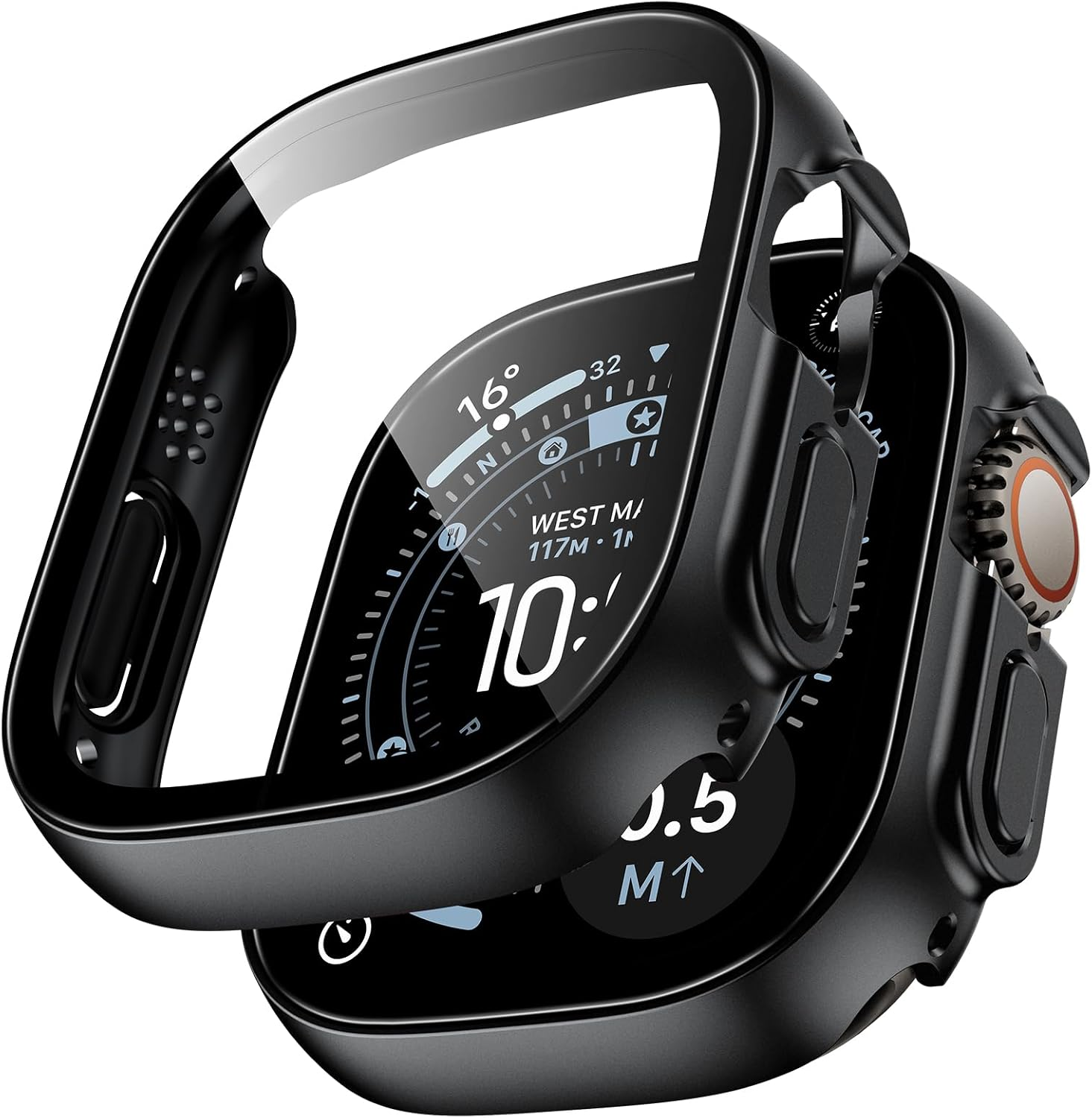 TAURI 2 Pack Hard Case Designed for Apple Watch Series 9 (2023) Series 8/7 41Mm, [360&deg; Shockproof] with 9H Tempered Glass Screen Protector, [Scratch-Resistant] Cover - Black image number 6