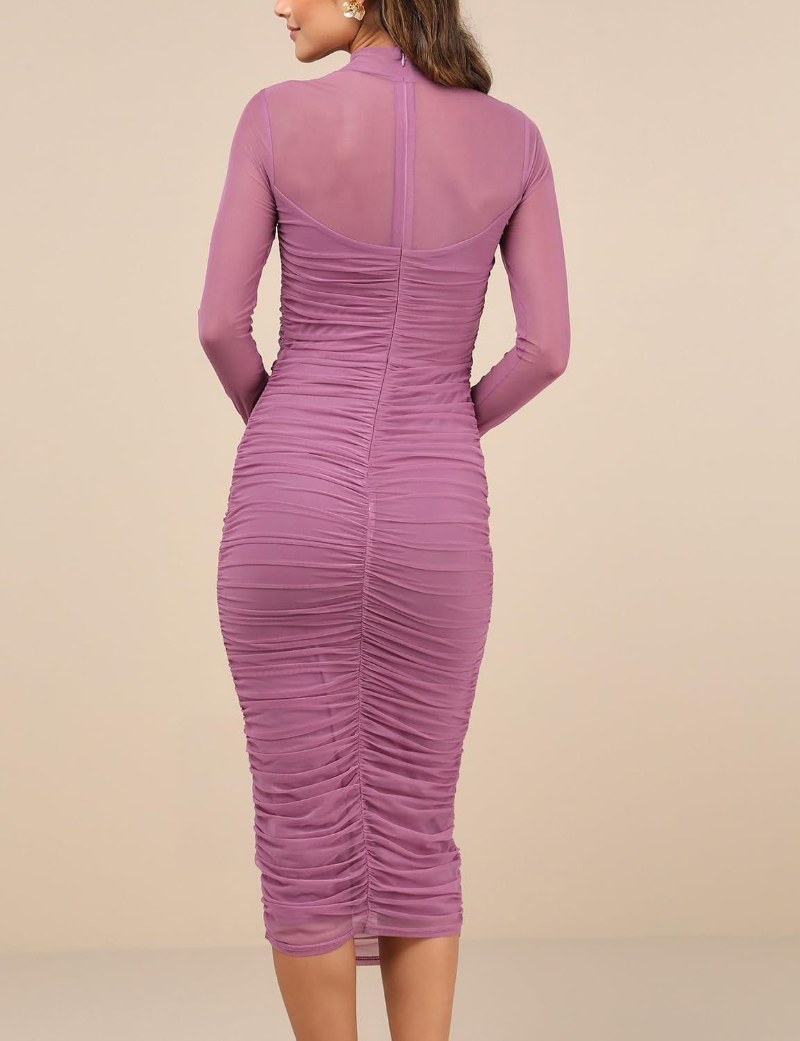 Dedysler Maternity Mesh Bodycon Dress for Wedding Guest Sexy Mock Neck Baby Shower Long Sleeve Pregnancy Clothes with Zipper image number 6