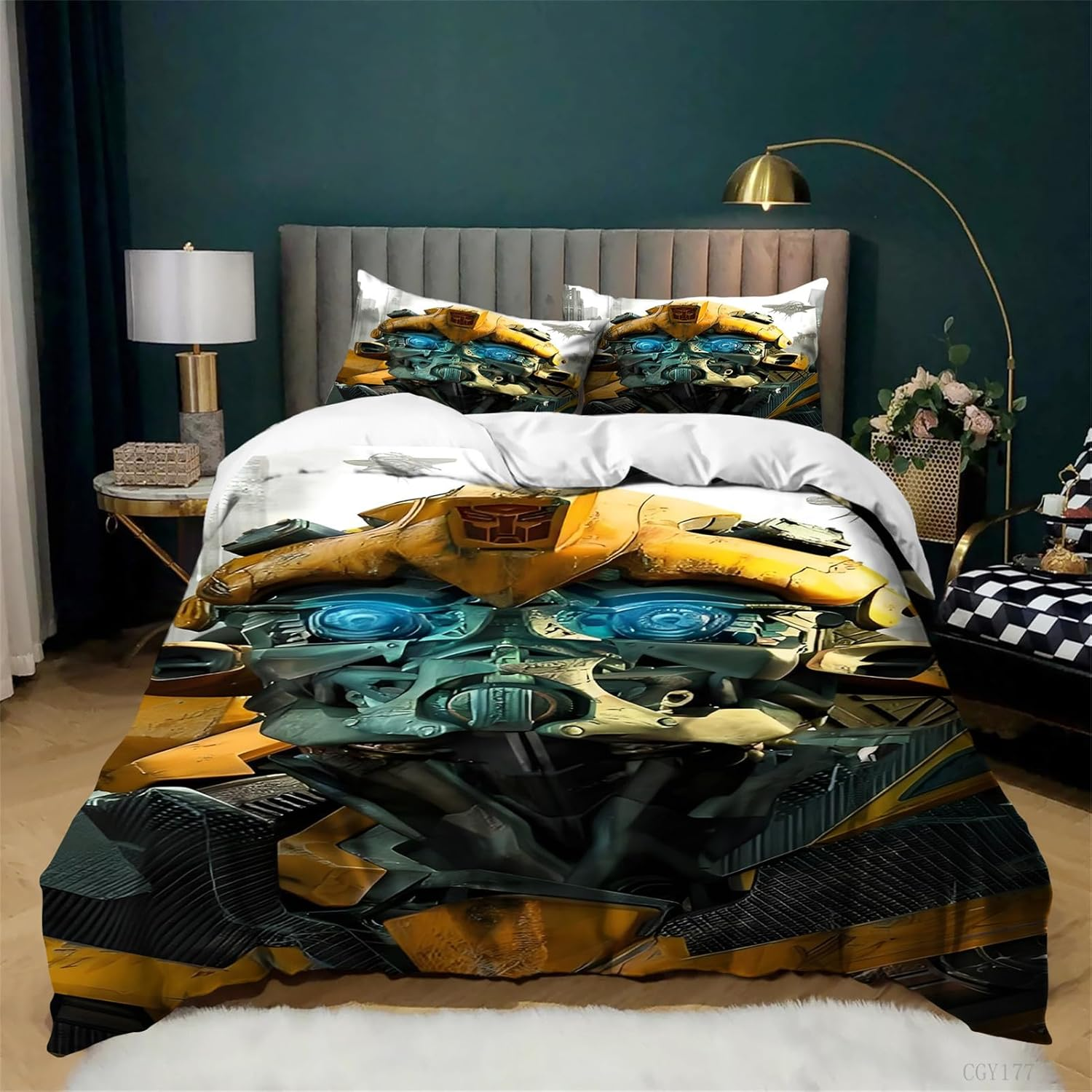 Transformers Duvet Cover Set Optimus Prime Soft Breathable Comforter Set 3Pcs Luxury Soft All Season Bedding Set for Bedroom Decor