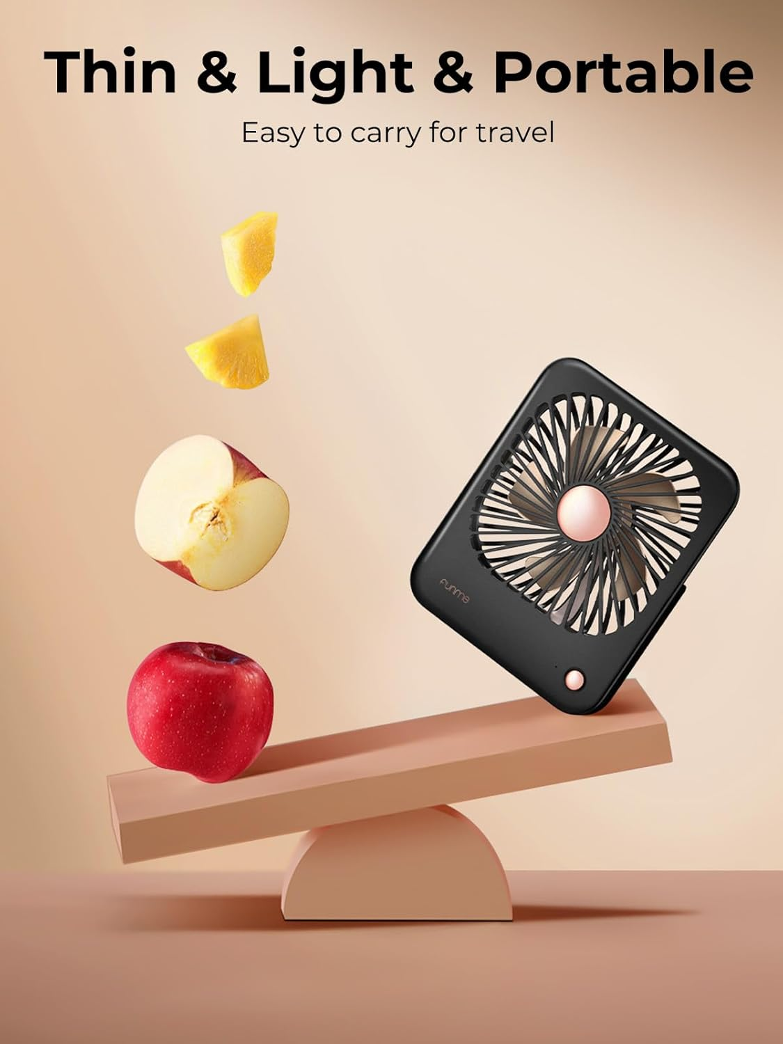 Funme&reg; Small Battery Desk Fan, Exquisite Table Fan Silent 180&deg;Foldable Portable 3000 Rechargeable Battery Powered Golden Fan Blades Strong Wind for Hot Flashes Makeup Travel Shopping Home-Black - Pink  Gold image number 3