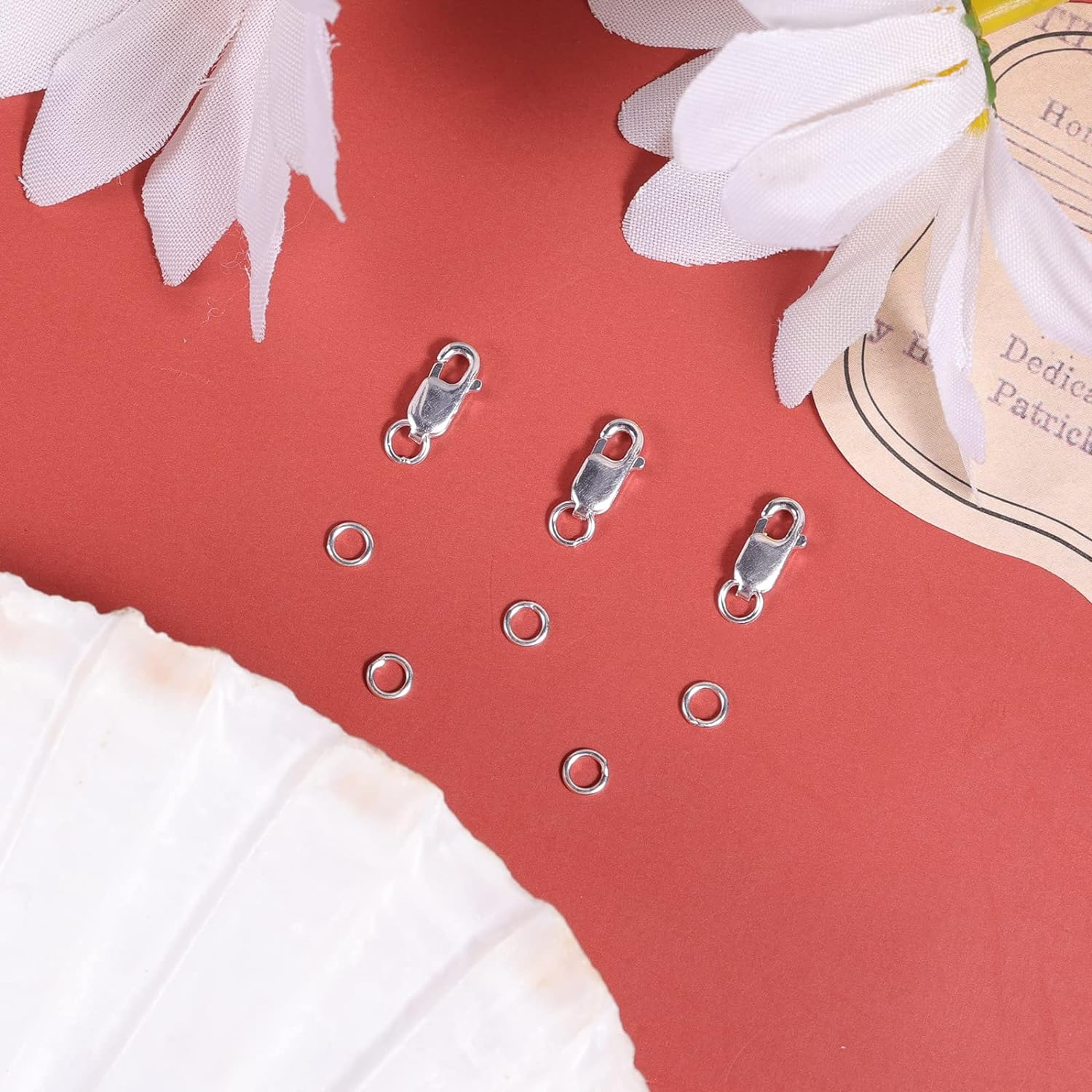 KINBOM 3Pcs Lobster Claw Clasps with Jump Rings, 925 Silver Necklace Bracelet Clasp for Jewelry Making DIY, with Silver Cloth (10X4Mm) image number 1