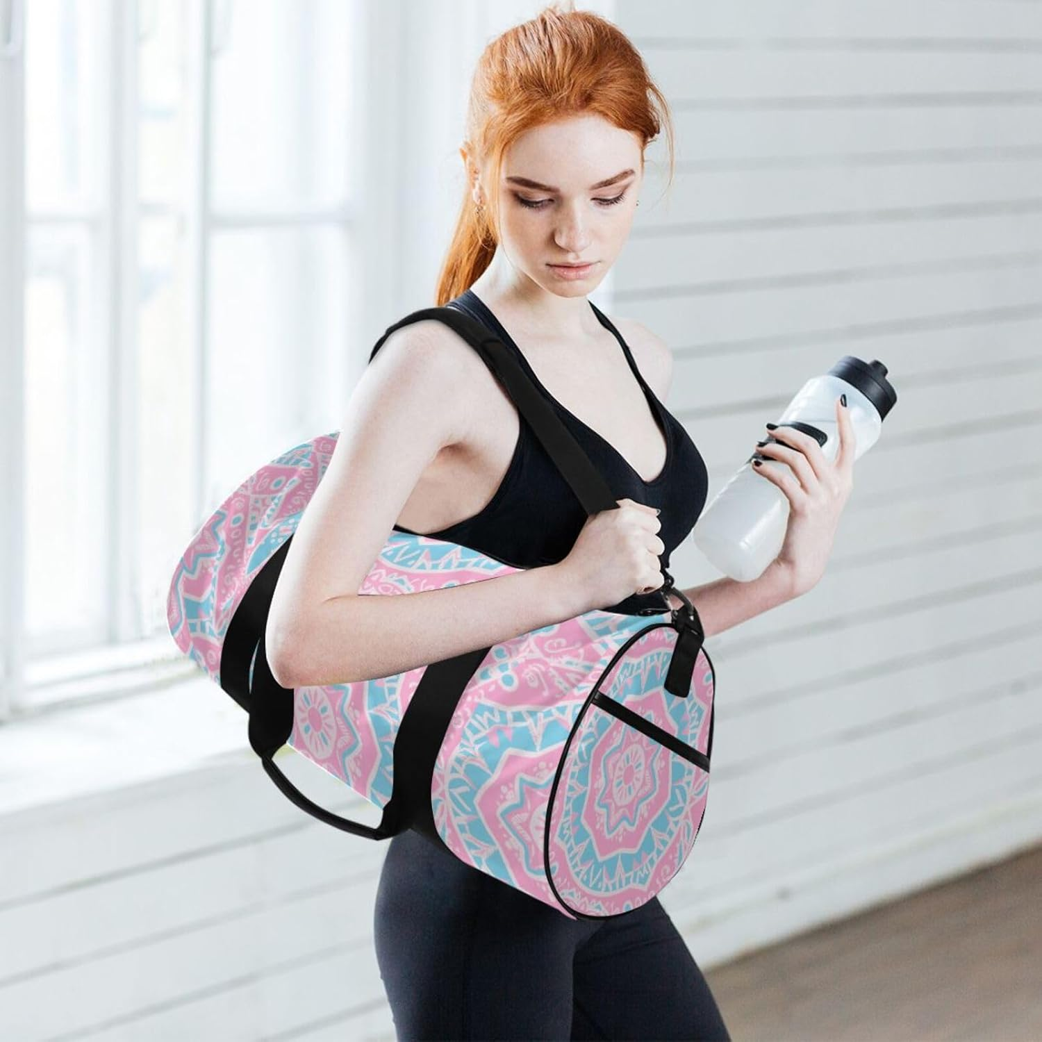 Boho Pink Blue Vintage Flowers Luggage Travel Bag Gym Carry on Duffel Bags Hiking Large Capacity image number 4