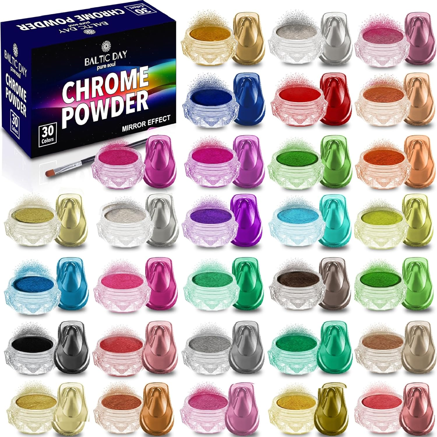 BALTIC DAY Chrome Mica Powder - 10 Colors, Chrome Finish - Metallic Mirror Effect - Nail Powder, Pigment Powder for Resin, Crafting, Painting, Slime