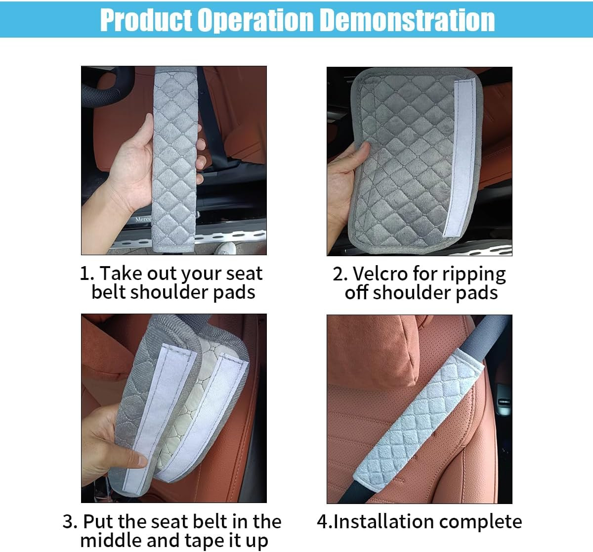 2PCS Universal Car Seatbelt Pad Cover, Long Crystal Velvet Shoulder Cover Kit for Adults and Children, Helps Avoid Friction on Shoulder and Neck, Fits All Cars and Packs - Grey image number 3